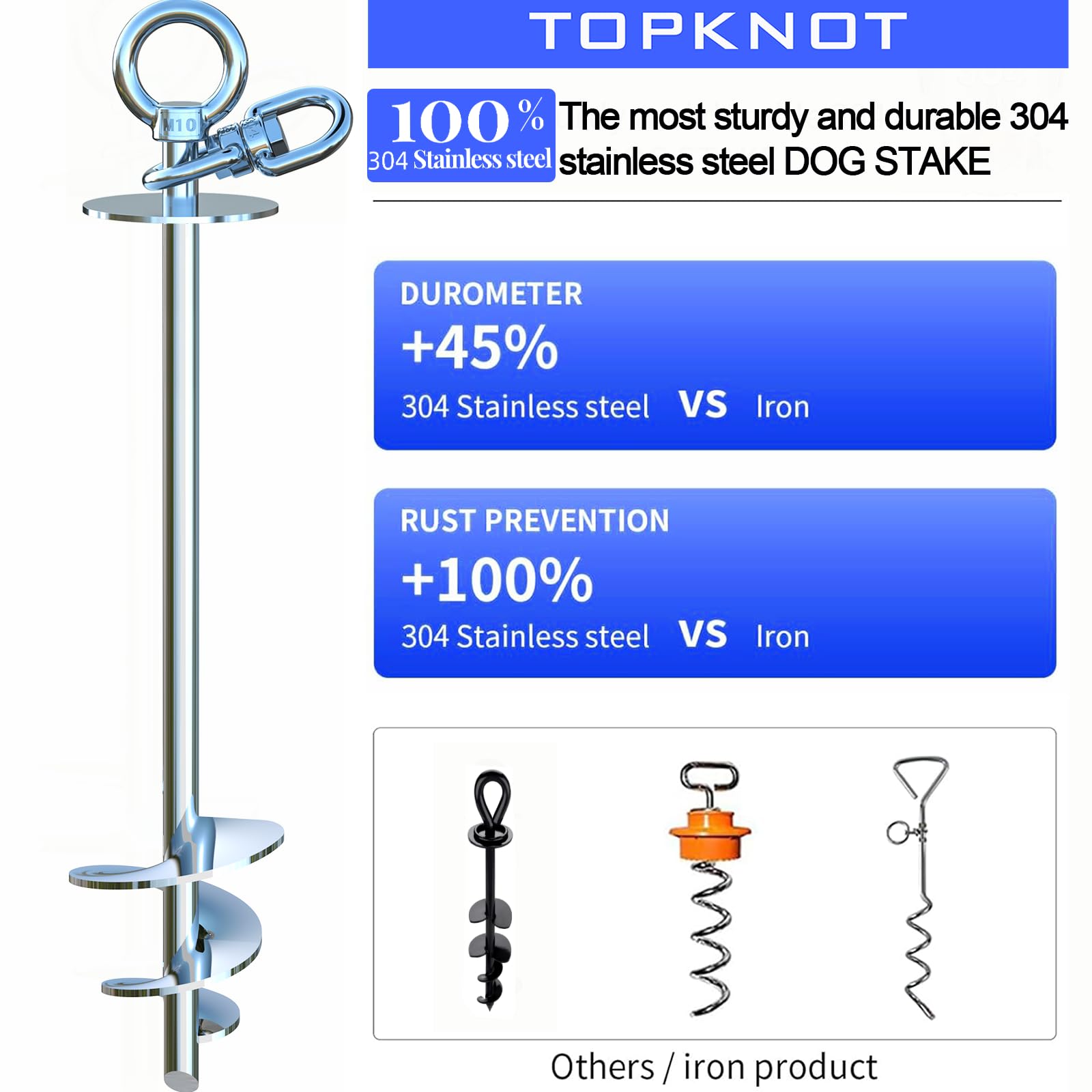 TOPKNOT Dog Tie Out Cable and Stake,(up to 200lbs) 20FT Heavy Duty Cable,360Swivel Run Anchor- No Tangle,Dog Runner for Yard,Ide