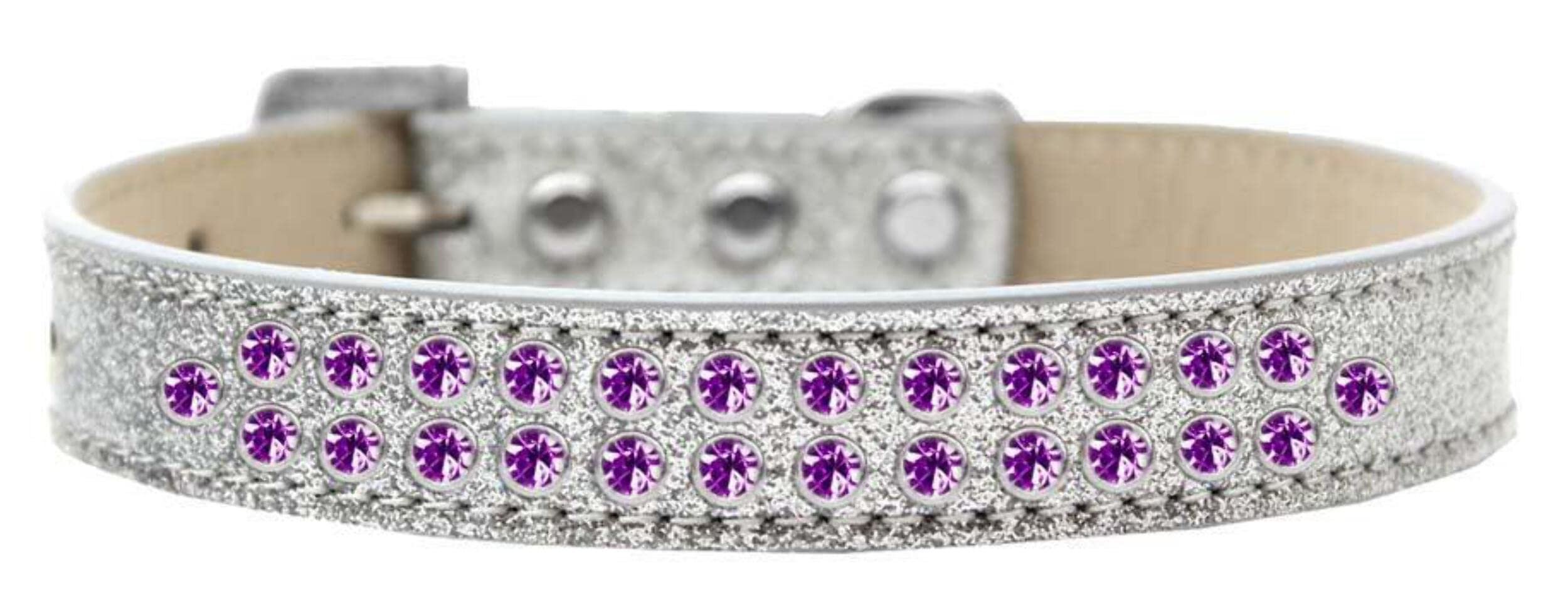 Mirage Pet Products Two Row Purple Crystal Ice Cream Dog Collar, Size 14, Silver
