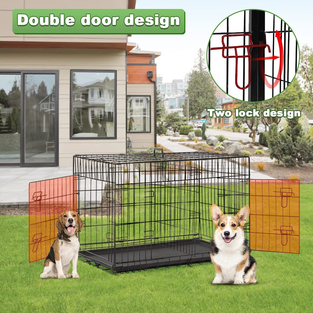 Bestpet 24,30,36,42,48 Inch Dog Crates For Large Dogs Folding Mental Wire Crates Dog Kennels Outdoor And Indoor Pet Dog Cage Crate With Double-Door,Divider Panel, Removable Tray (Black, 48')
