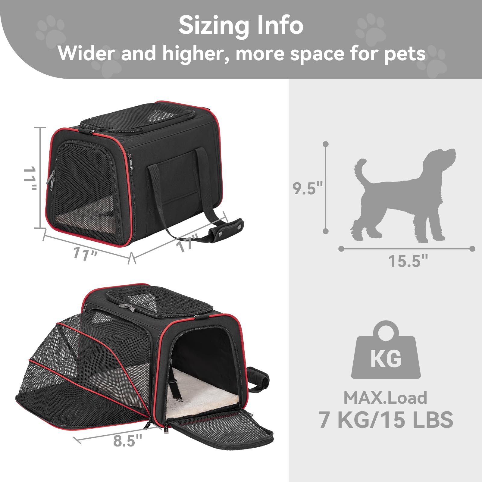 Petsfit Expandable Cat Carrier Dog Carriers,Airline Approved Soft-Sided Portable Pet Travel Washable Carrier For Kittens,Puppies