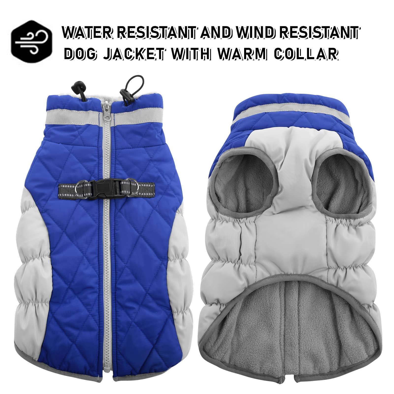 Aofitee Winter Dog Coat Warm Fleece Dog Jacket For Cold Weather, Reflective Zip Up Puppy Dog Sport Vest With Leash Rings, Outdoor Pet Sweater Apparel Clothes For Small Medium Large Dogs, Blue M