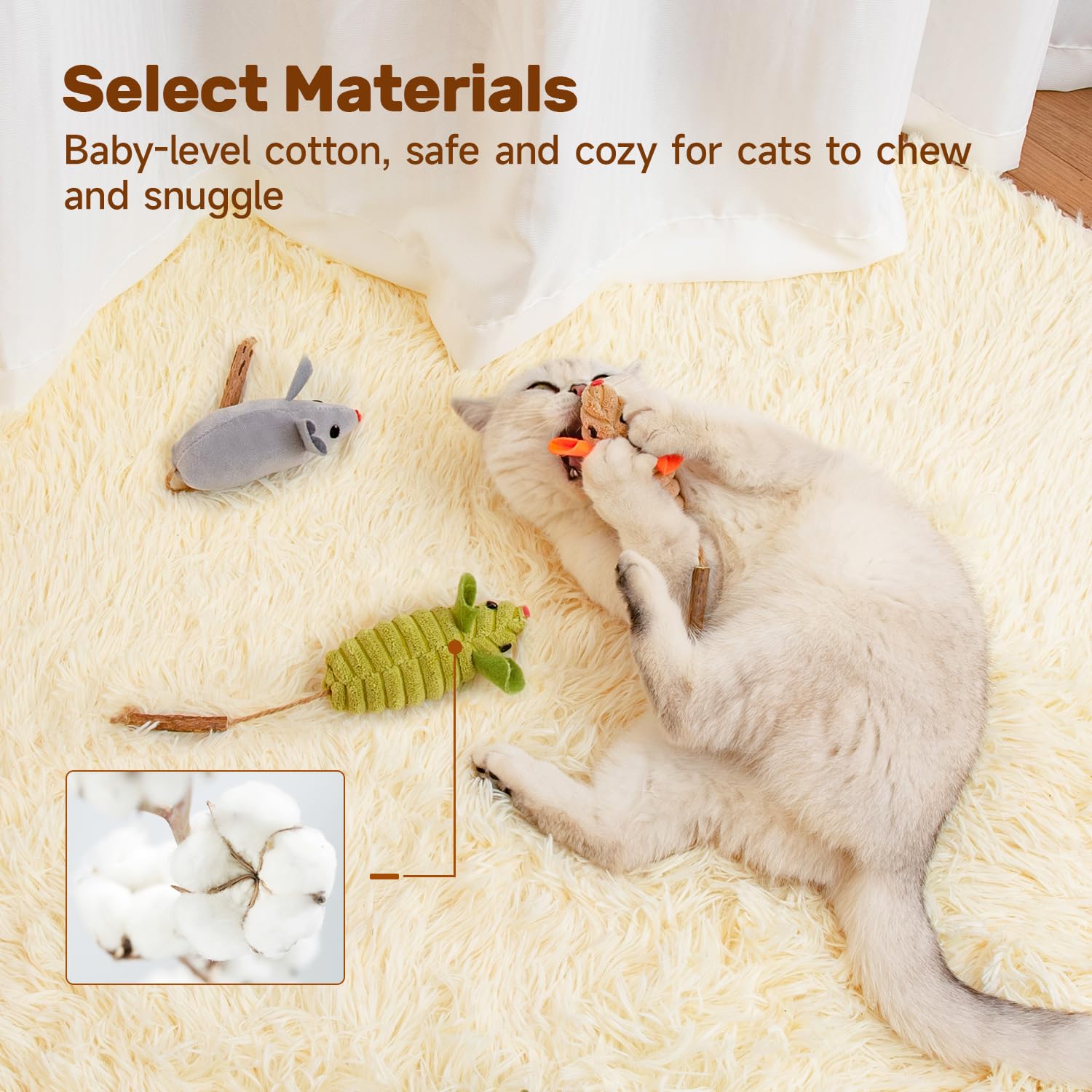 Potaroma Cat Toys: 3Pcs Squeak Mice Interactive Catnip Silvervine Animals For Indoor Kittens - Dental Matatabi Cat Nip & Chew Ex