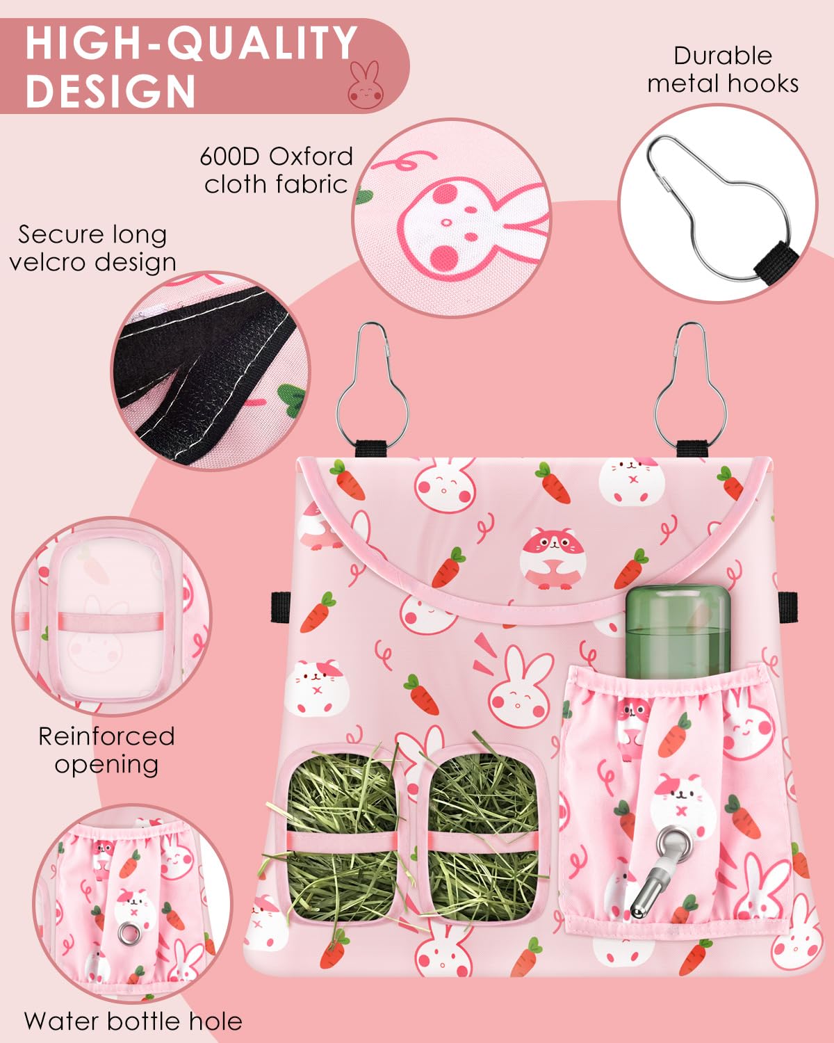 Bissap 2Pcs Rabbit Hay Feeder Bag, 2 Holes Hanging Hay Feeder Guinea Pig Hay Bag For Rabbits Bunny Chinchillas Hamsters Rats And