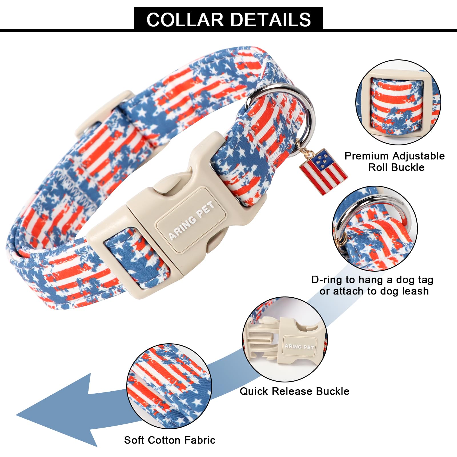Aring Pet 4Th Of July Dog Collar-Cute Patriotic Dog Collars, Adjustable American Flag Pet Collars Puppy Collar With Quick Releas