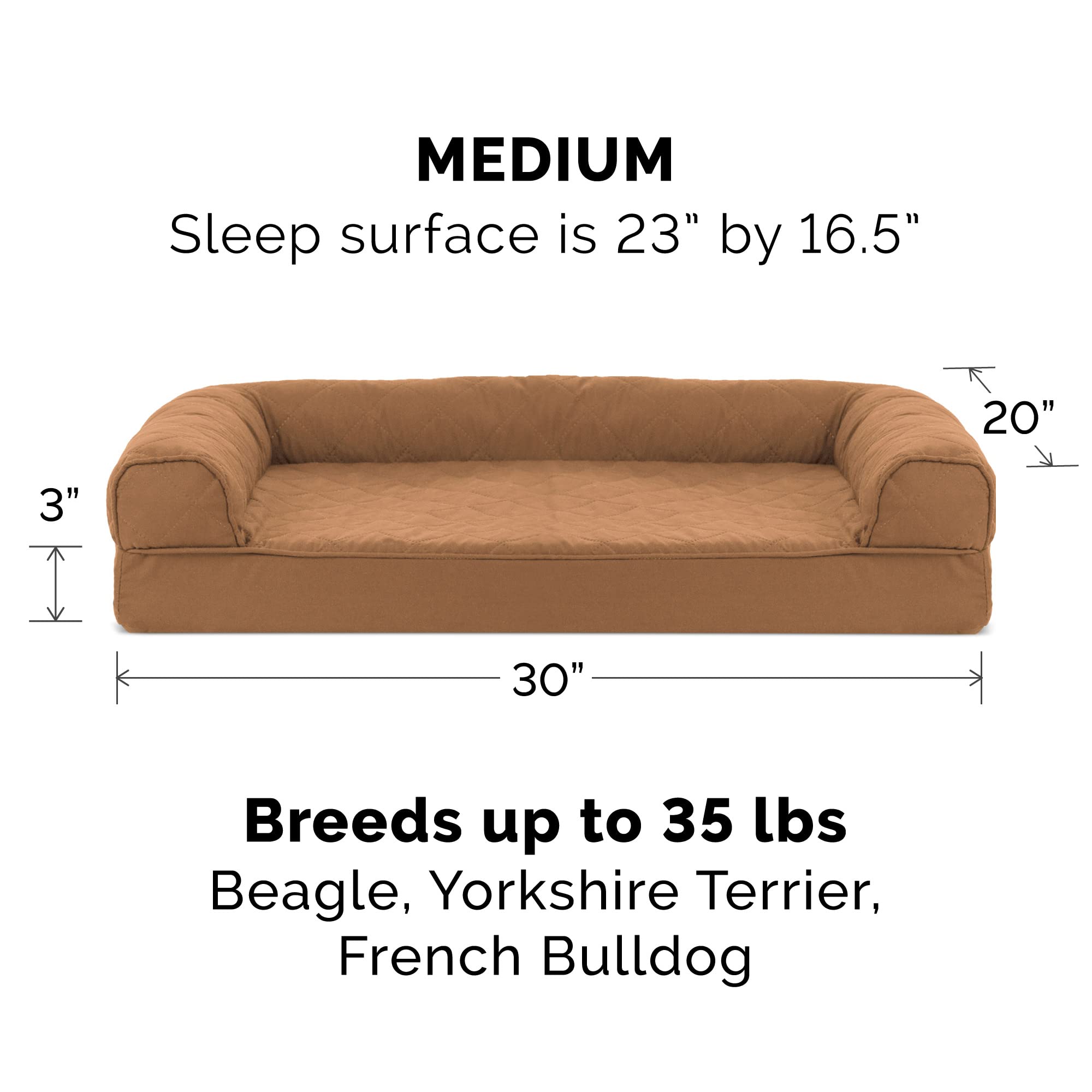 Furhaven Medium Orthopedic Dog Bed Quilted Sofa-Style W/ Removable Washable Cover - Toasted Brown, Medium