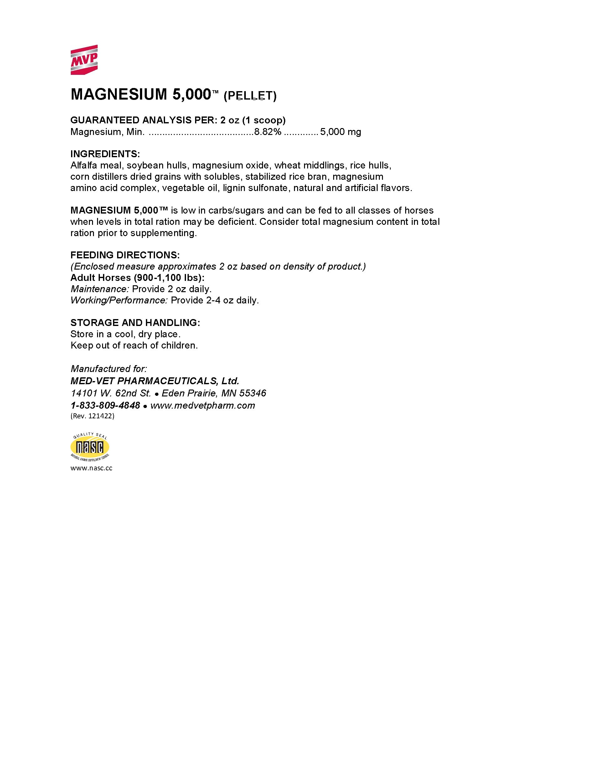 Magnesium 5000 (10Lb) Calming/Metabolism/Muscle Function Support For Horses.