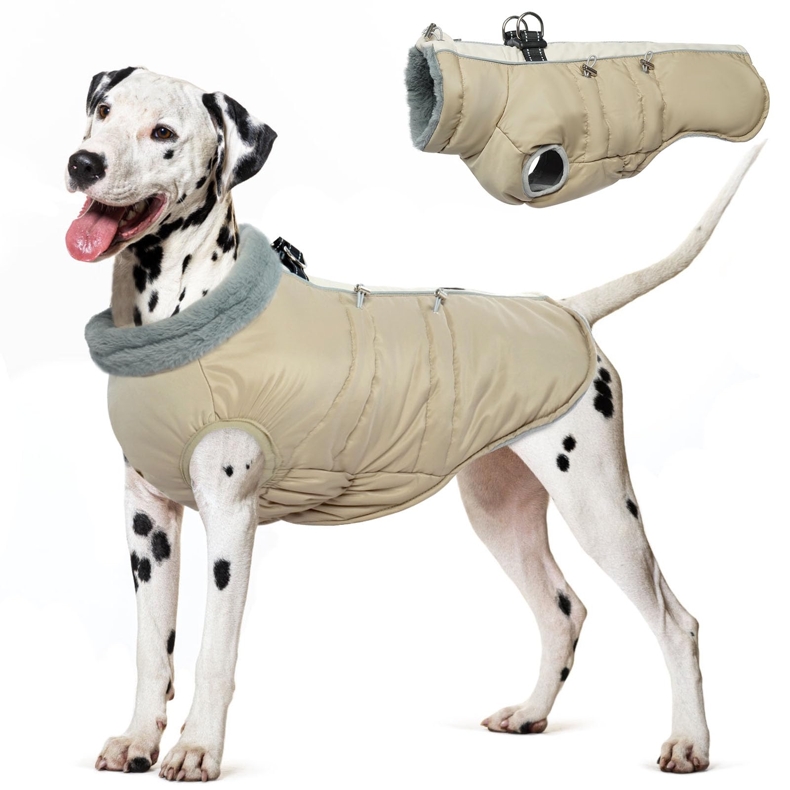 Idomik Warm Dog Coat With Built-In Harness,Dog Winter Coat,Dog Cold Weather Coats Zipper,Water-Repellent Dog Jackets Thicken Dog