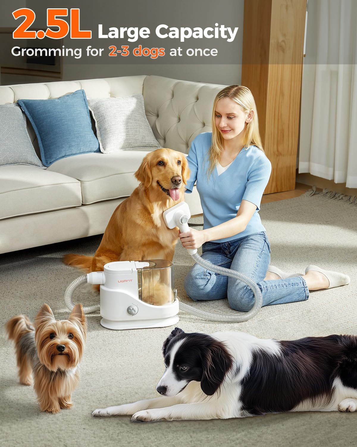 Uwant Dog Vacuum For Shedding Grooming, 13000Pa Powerful Pet Hair Vacuum With 2.5L Dust Cup 7 Tools Portable Pet Grooming Vacuum