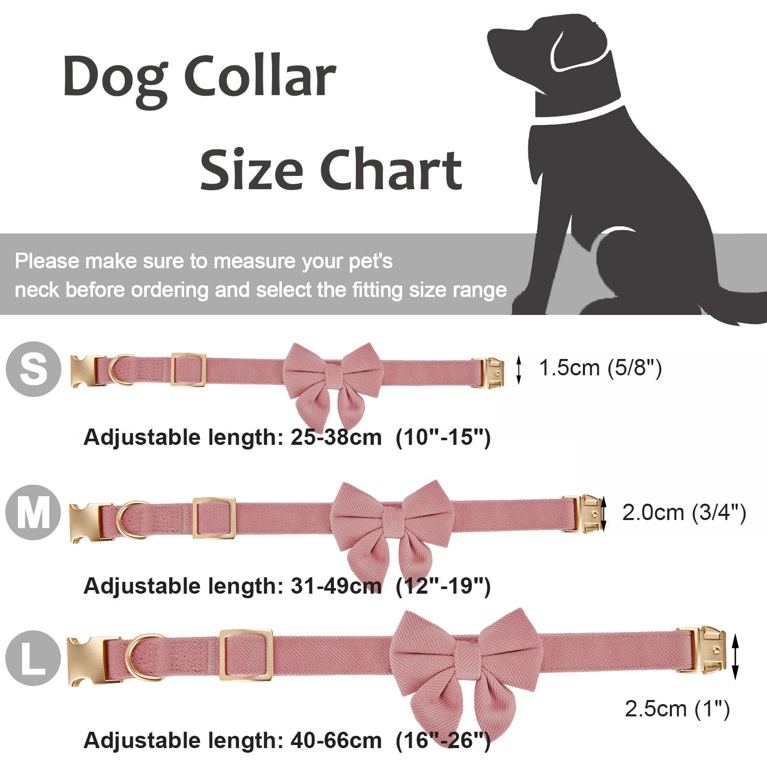 Ewinoom Bowtie Dog Collar Adjustable Soft Collars With Detachable Bow Tie And Metal Buckle For Female Small Medium Large Dogs,Pi