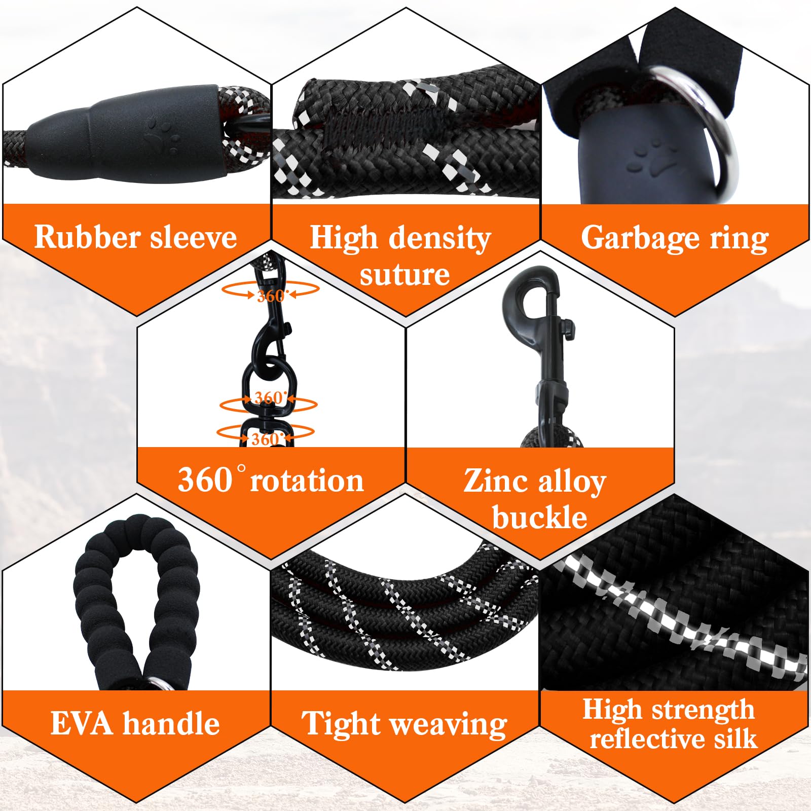 Five Dog Leash - 5 Way Swivel No Tangle Walking Leash For 5 Dogs, Comfortable With Reflective, Black