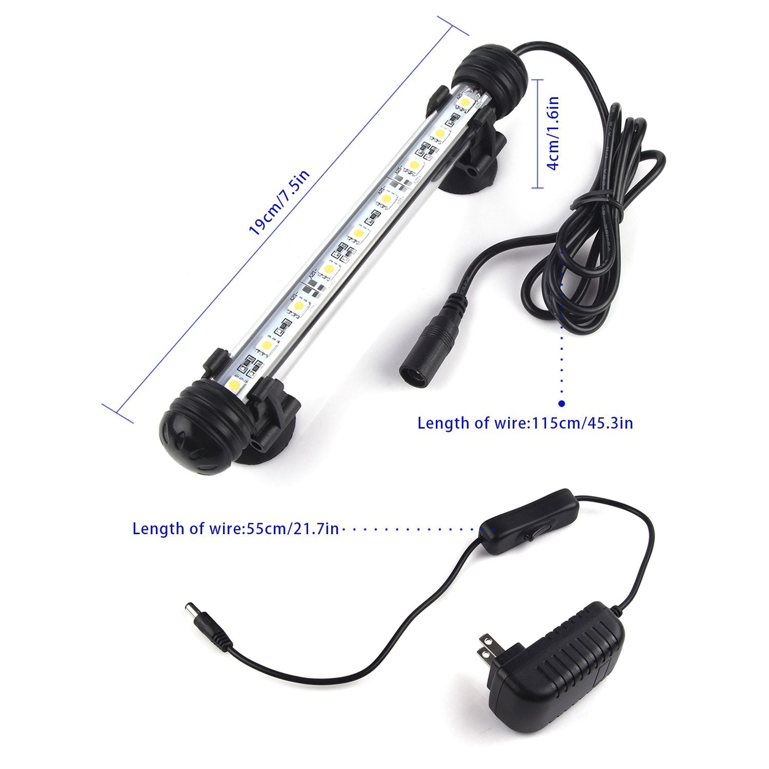 Led Aquarium Light, Smiful Fish Tank Light Submersible Underwater Crystal Glass Leds Lights, 7.5'- White