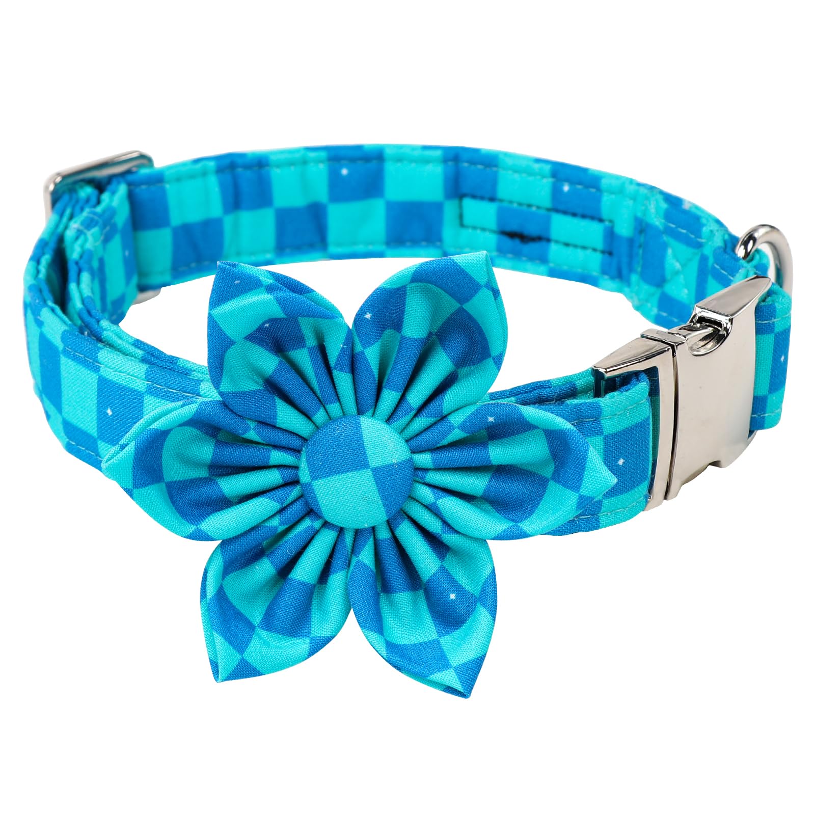 Maca Bates Checkered Plaid Mint Green Blue Dog Grid Collar With Flowers For Dogs Adjustable Breakaway Cute Plaid Collars Accesso
