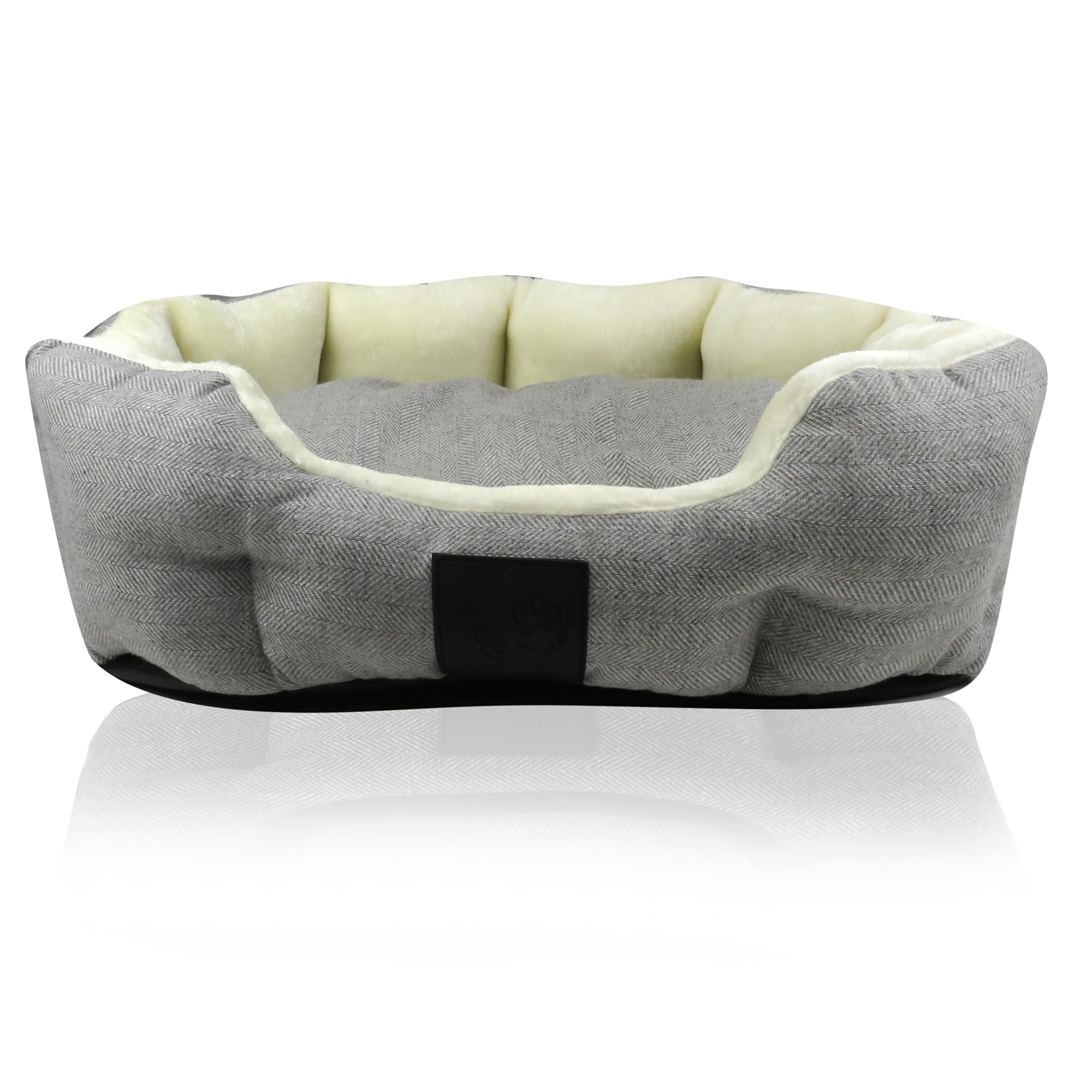 Pet Passion Mello-The Ultra Luxe Bolster Dog Bed With Removable Washable Pillow For All Pet Breeds, Ivory Tweed, Small