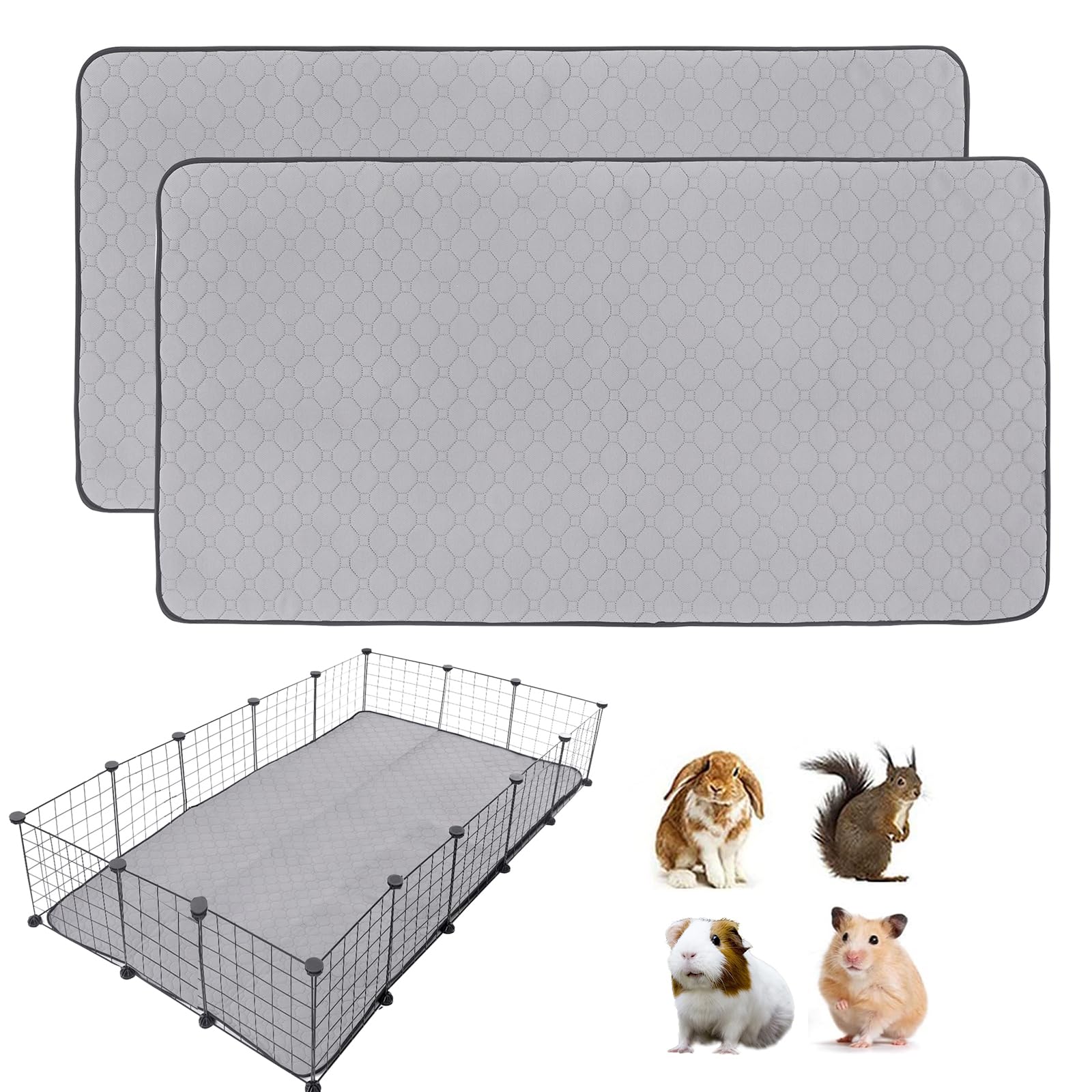 Guinea Pig Cage Liners, 2 Pack 36' X 60' Washable Guinea Pig Pee Pads, Non Slip Reusable Super Absorbent Guinea Pig Training M