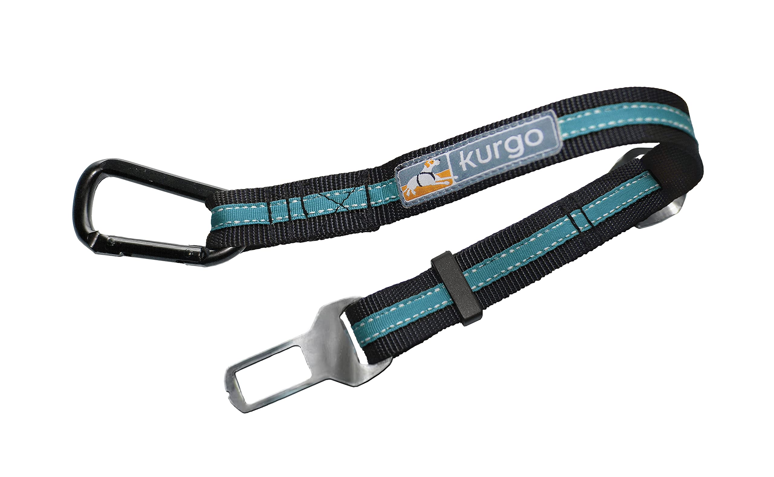 Kurgo Direct To Seatbelt Tether For Dogs, Dog Seat Belt For Car, Adjustable Dog Safety Belt Leash, Quick & Easy Installation, Works With Any Pet Harness, (Carabiner Clip, Coastal Blue)