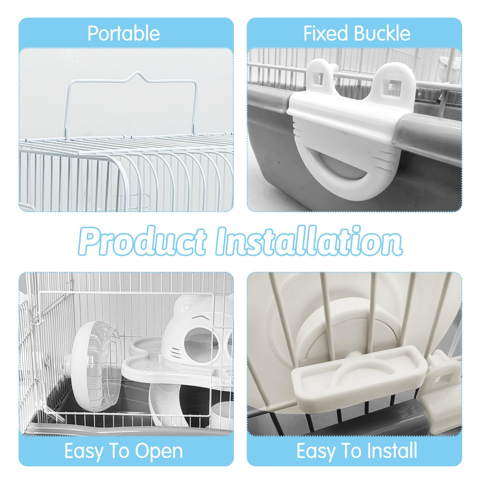 Pinvnby Dwarf Hamster Cage, Small Animal Cages, 2-Tier Travel Portable Mouse Cage Hamster Carrier With Castle House Running Exer