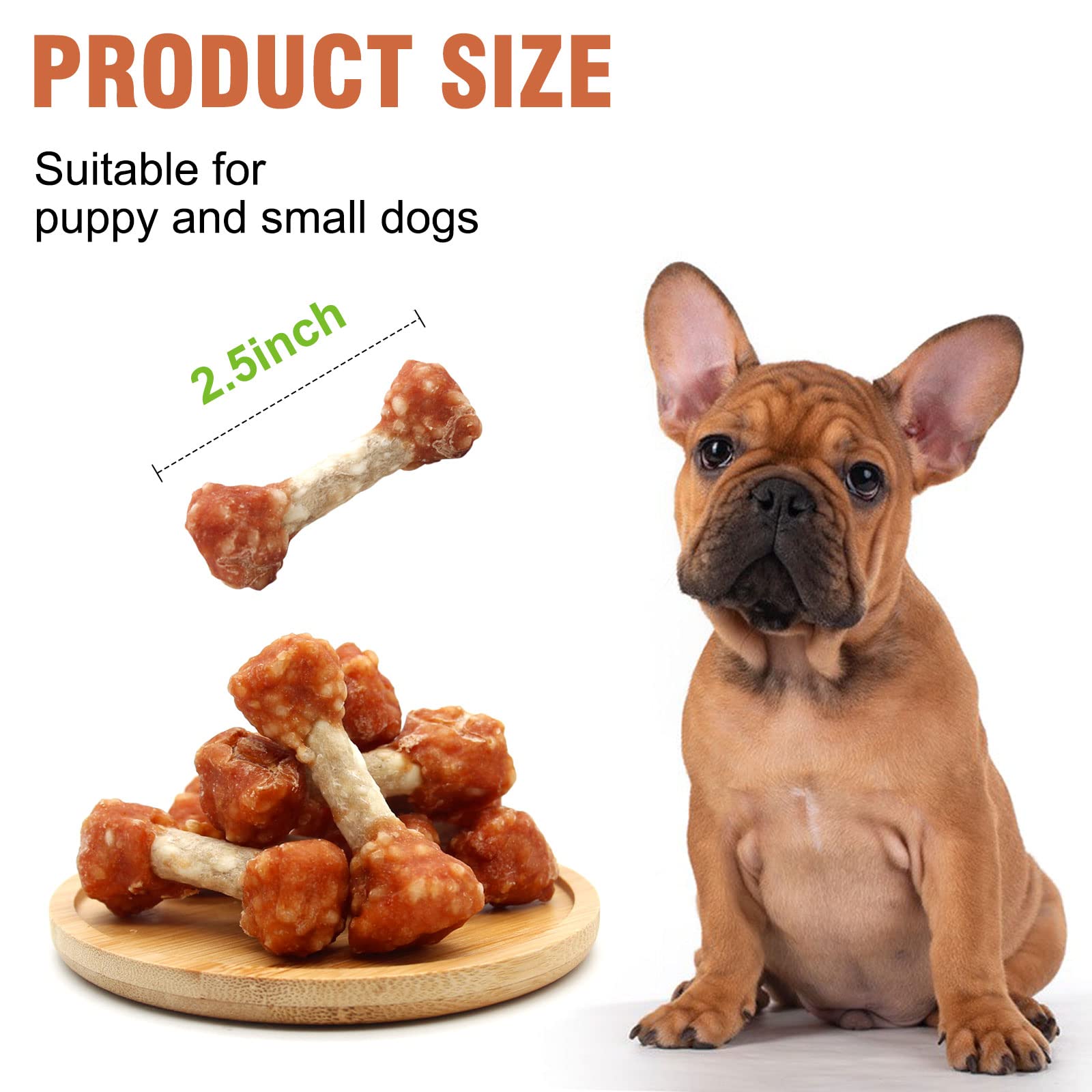 MON2SUN Dog Treats, 9oz Mini Rawhide Chews, Chicken Dumbbells with Rice for Small Dogs & Toy Breed, Crunchy and Healthy (2.5 Inc