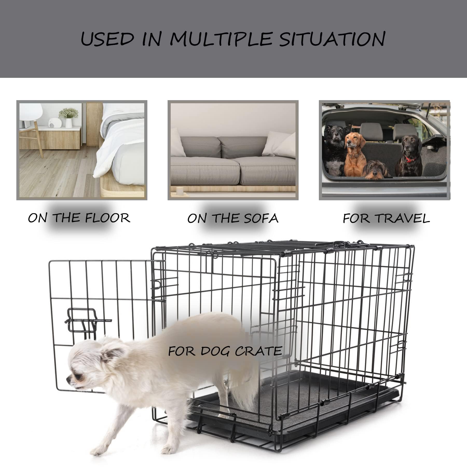 Washable Dog Bed Mat Reversible Dog Crate Pad Soft Fluffy Pet Kennel Beds Dog Sleeping Mattress For Large Jumbo Medium Small Dogs, 47 X 29 Inch, Grey