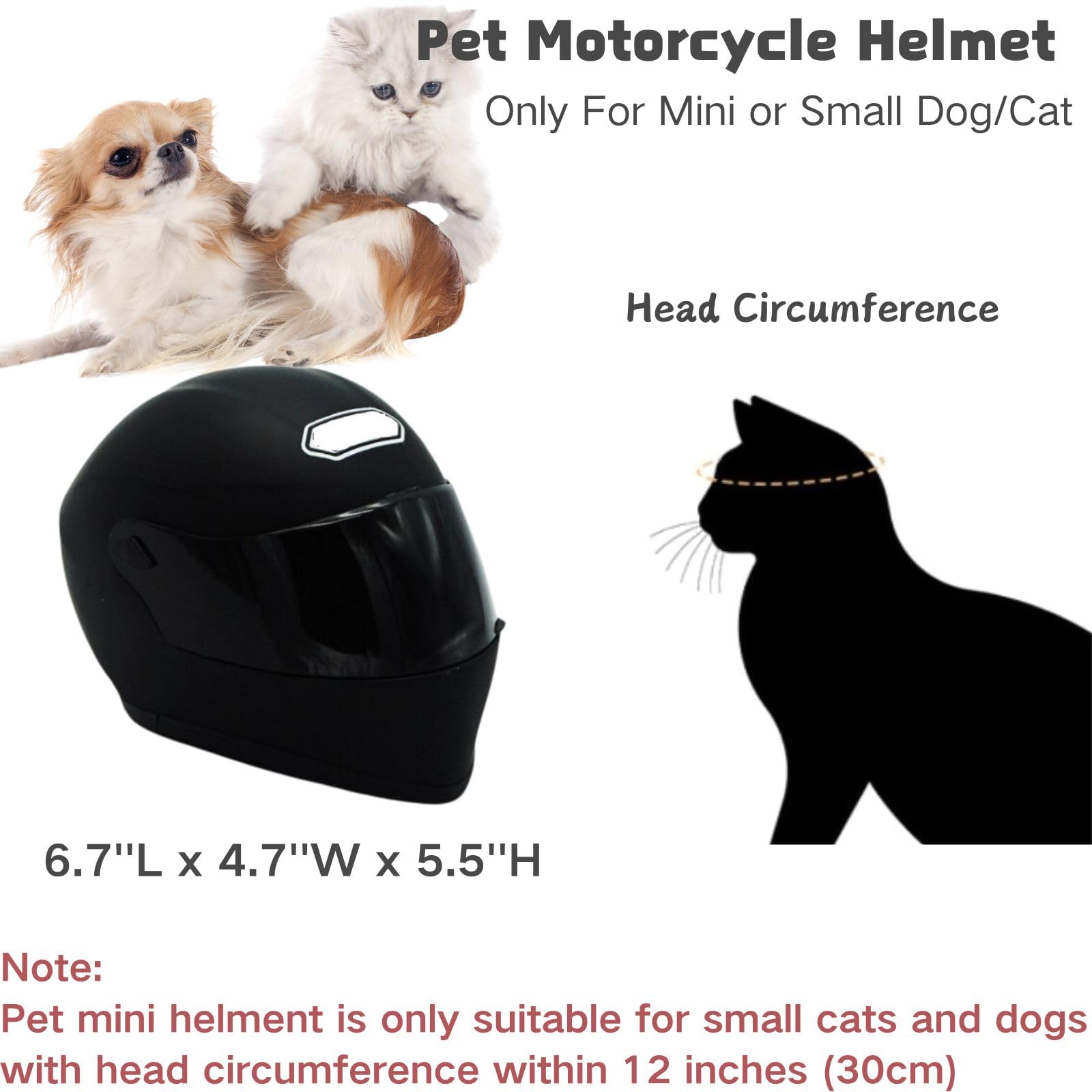 Kunbiuh Pet Motorcycle Helmet For Cat/Dog, Full Face, Outdoor, Black