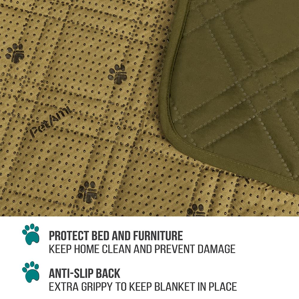 Petami Waterproof Dog Bed Cover Pet Blanket For Small Medium Dog, Couch Cover Sofa Furniture Protector For Dogs Cat, Reversible Water-Resistant Anti-Slip Pad Mat Quilt Washable, 30X70 Olive