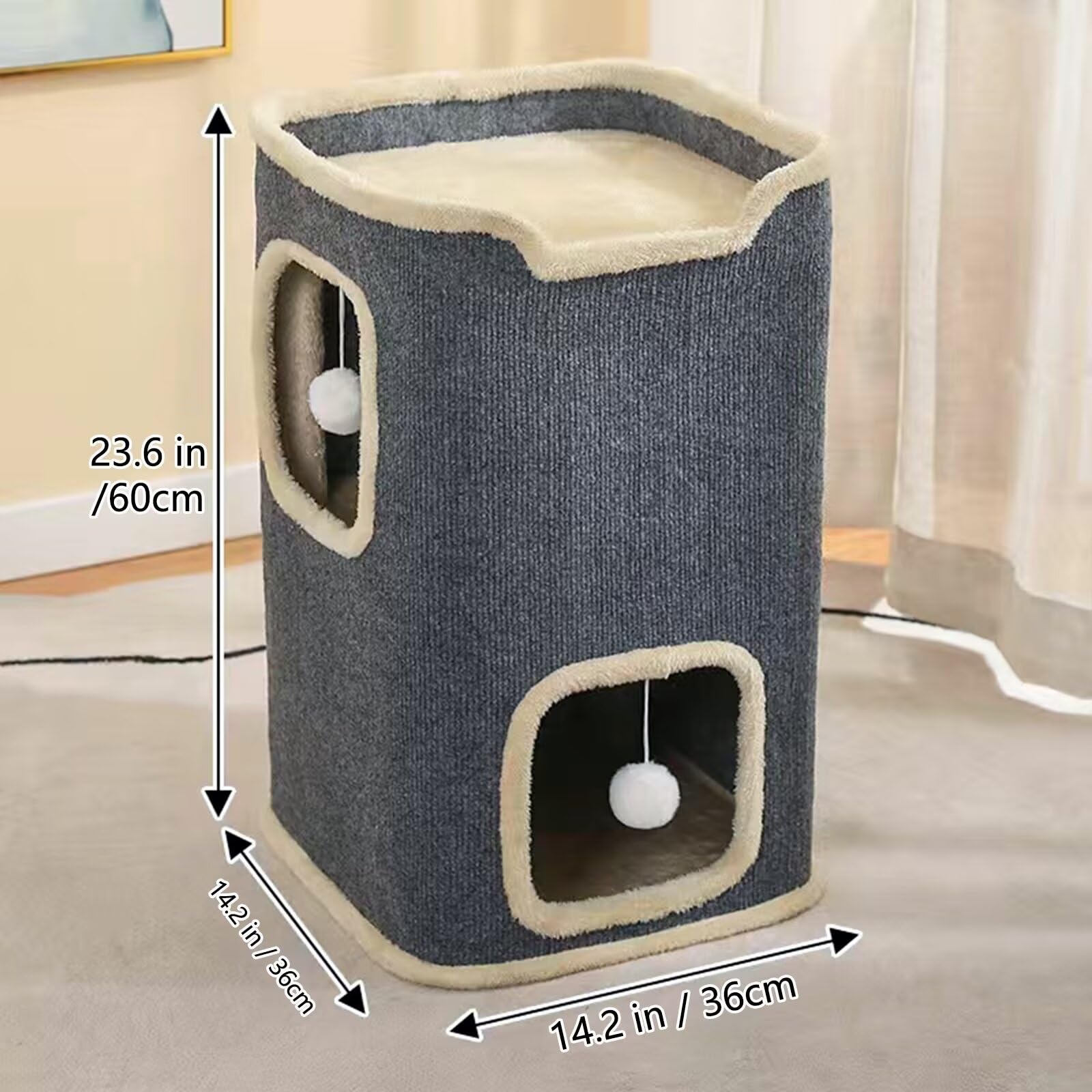 Pempet Cat House For Indoor Cat Beds, Multi-Level Cat Condo Foldable Cat Cave(2-Level)