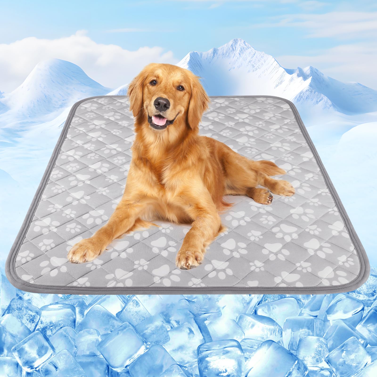 Rywell New Grey Edition Cooling Mat for Dogs Extra Large, 44'' x 32'' Endothermic Color Changing Arc-Chill Cooling Fiber,Washabl
