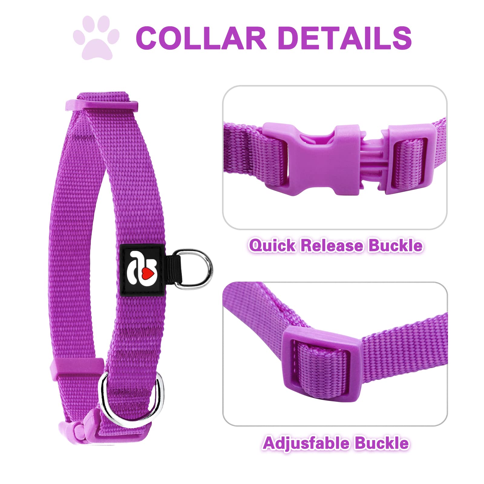 Azuza 3 Pack Dog Collars Comfortable And Adjustable Nylon Dog Collars For Large Dogs, L (18-26Inch), Pink, Hot Pink And Purple
