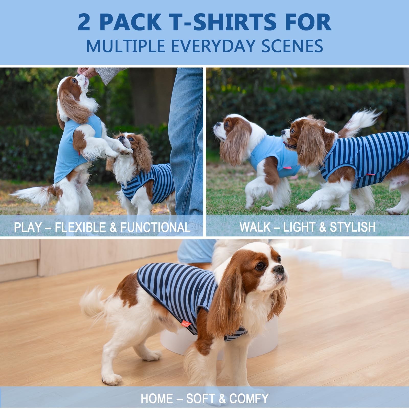 Kyeese 2Pack Dog Shirts Small Tee Soft For Small Dogs Striped T Shirt Lightweight Sleeveless Vest Cotton Tank Top Clothes, Large