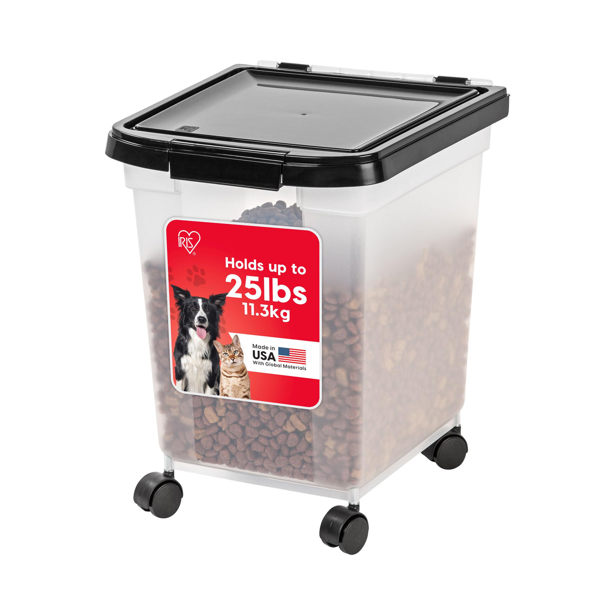 IRIS USA Airtight Dog Food Storage Container, WeatherPro, Up to 25 lbs, Removable Wheels, for Dog Cat Bird and Other Pet Food St
