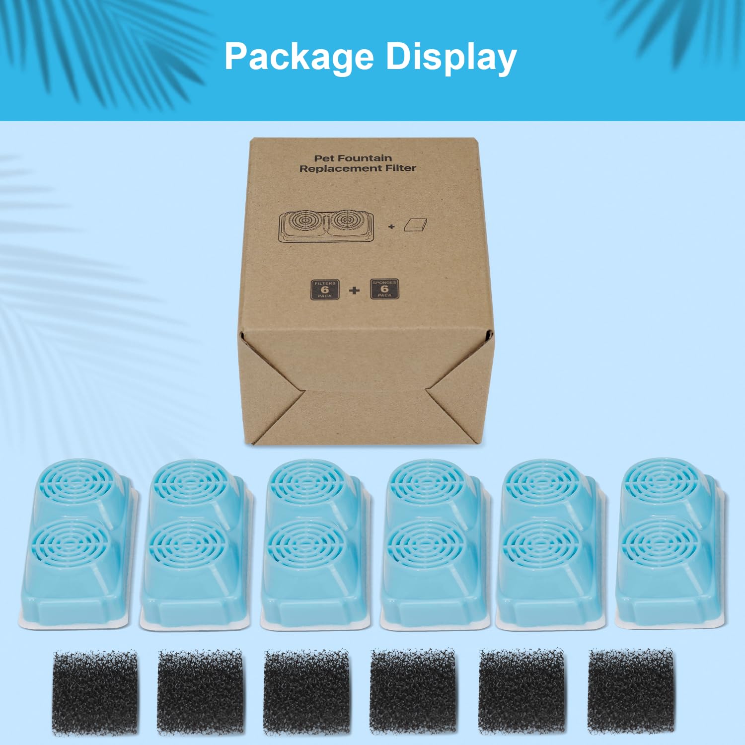 NautyPaws Cat Water Fountain Filter, 108oz/3.2L Stainless Steel, Battery Operated, Includes 6 Filters & 6 Sponges, Blue