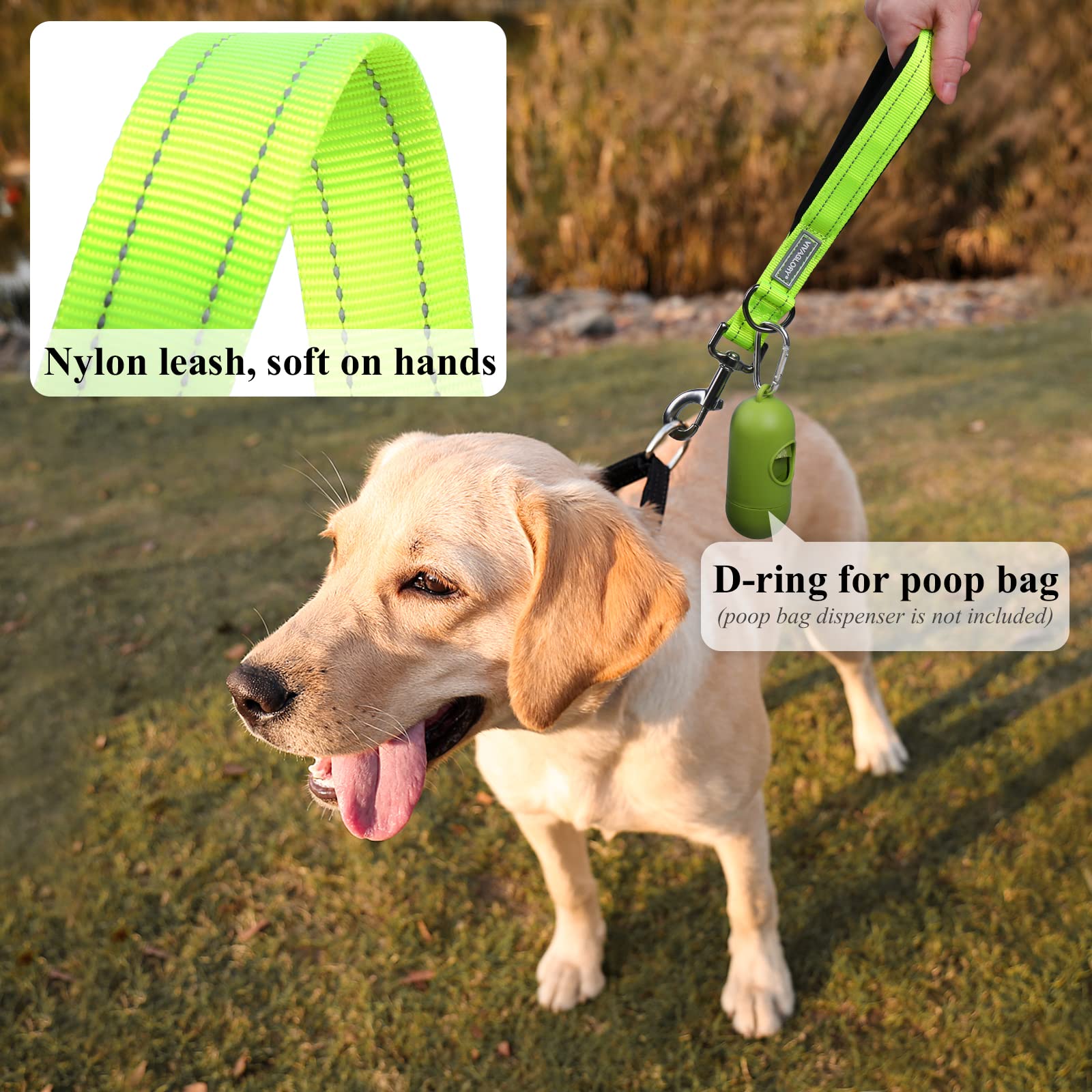 Vivaglory Short Dog Leash For Medium & Large Dogs, 12Inch, Bright Yellow