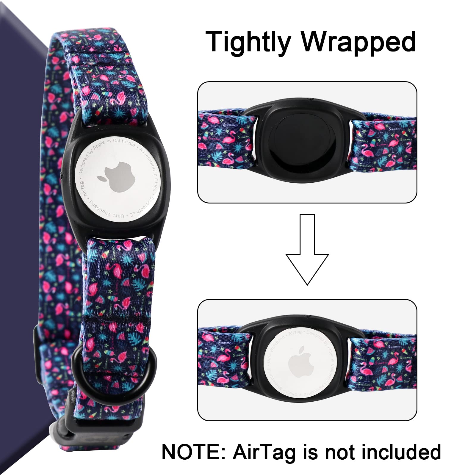 Mr.Chubbyface Spring Summer Dog Collar With Apple Airtag Holder Flamingos Dog Collar For Small Medium Large Boy Girl Dogs