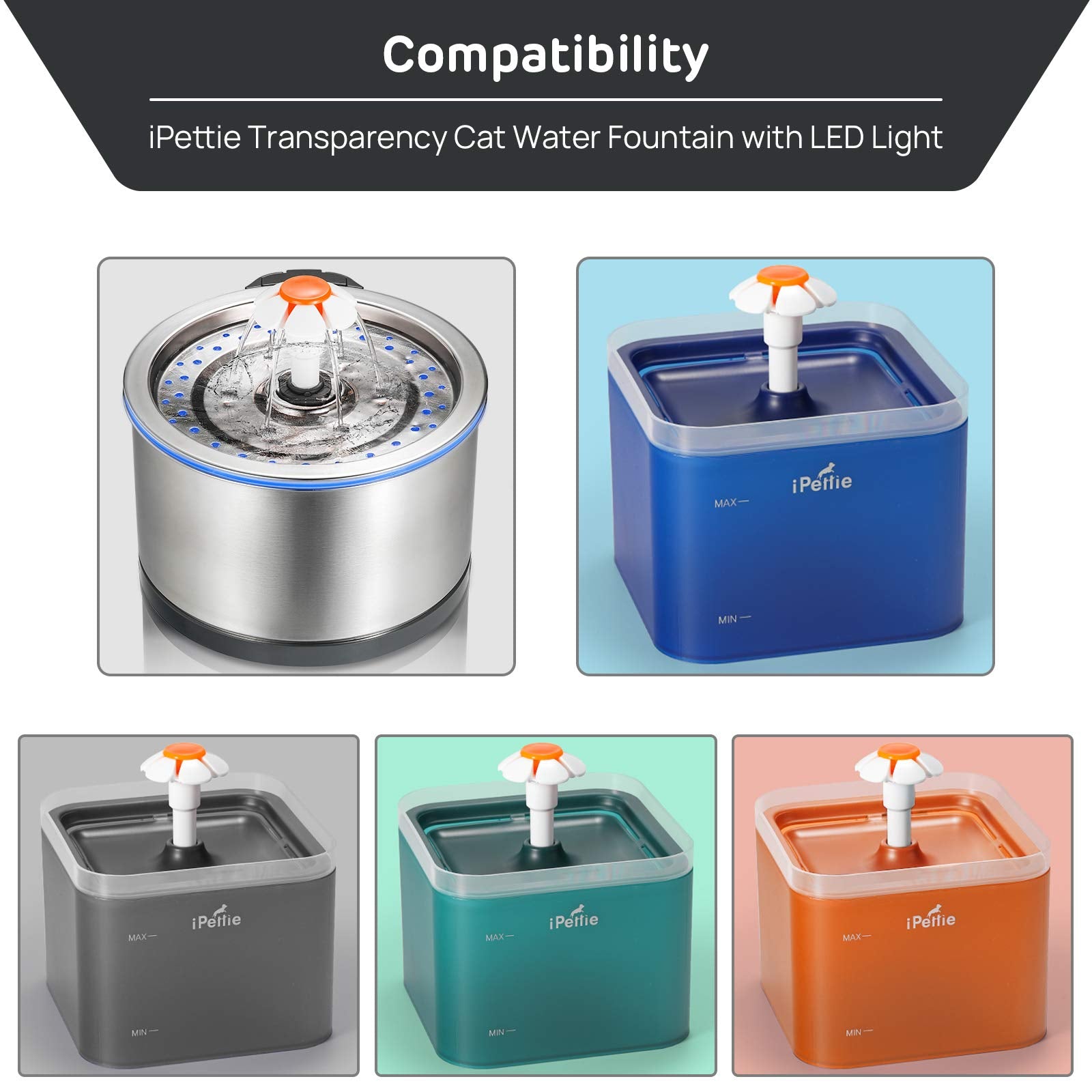 iPettie Water Fountain Carbon Filters for Neverland Cat Water Fountain and Stainless Steel Cat Drinking Fountain, IP-670-F4, 4 P