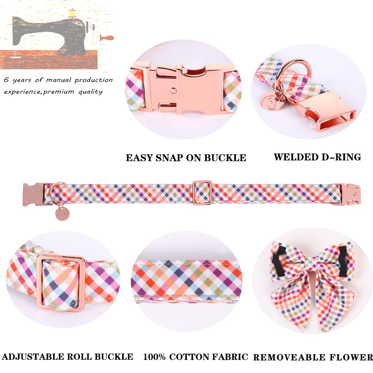 Dogwong Fall Dog Collar With Removable Cute Bow Tie Adjustable Pet Collars - Soft Comfy Cotton Halloween Themed Pet Collar, Fall