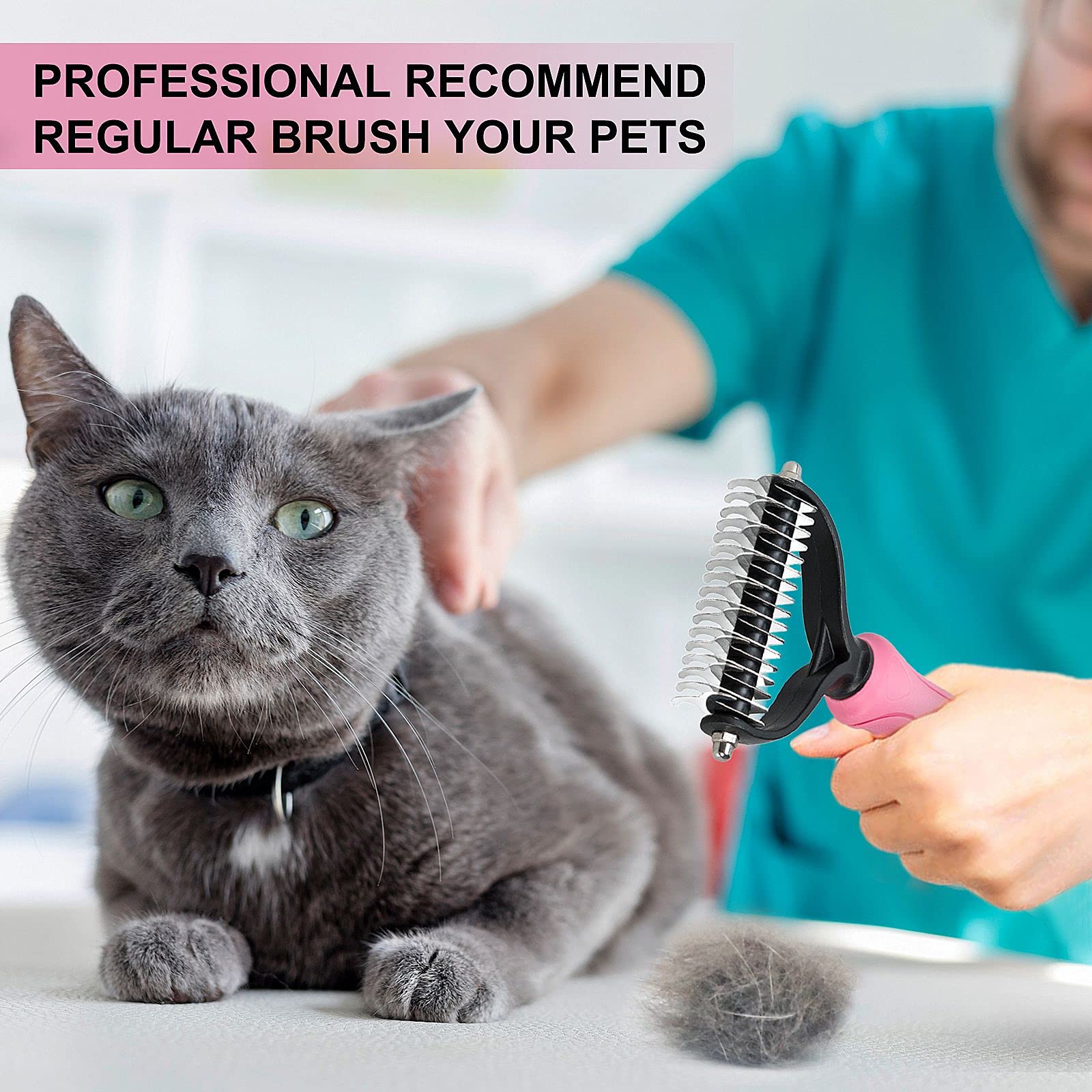 Whoobell Undercoat Rake For Dogs, 2 Side Undercoat Brush For Deshedding And Dematting For Dog Cat Rabbit, Professional Pet Grooming Hairtools, Removes Loose Undercoat And Nasty Shedding, Pink