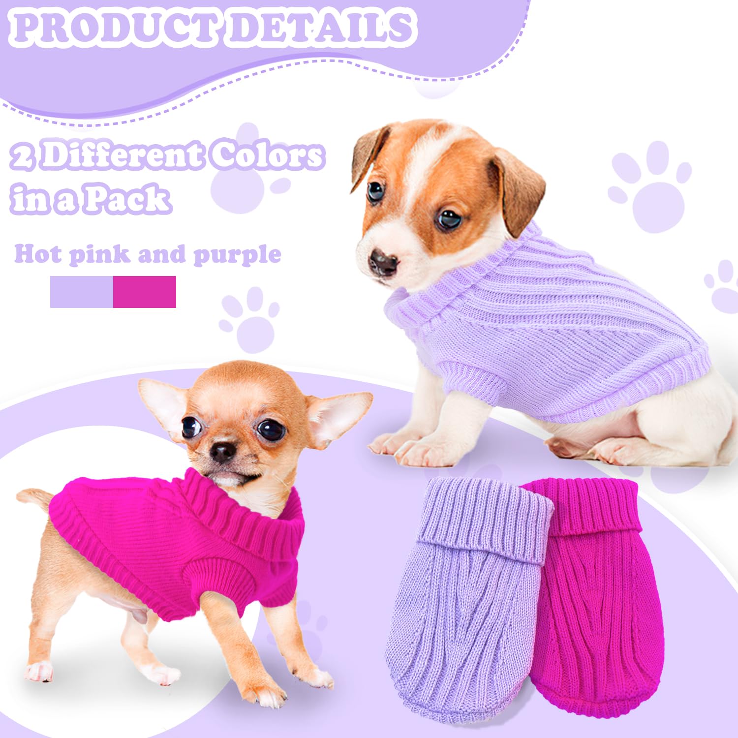 Xs Dog Sweater 2-Pack, Turtleneck Knitwear Dog Sweater For Small Dogs Girl Teacup Chihuahua Yorkie Warm Winter Pet Puppy Clothes
