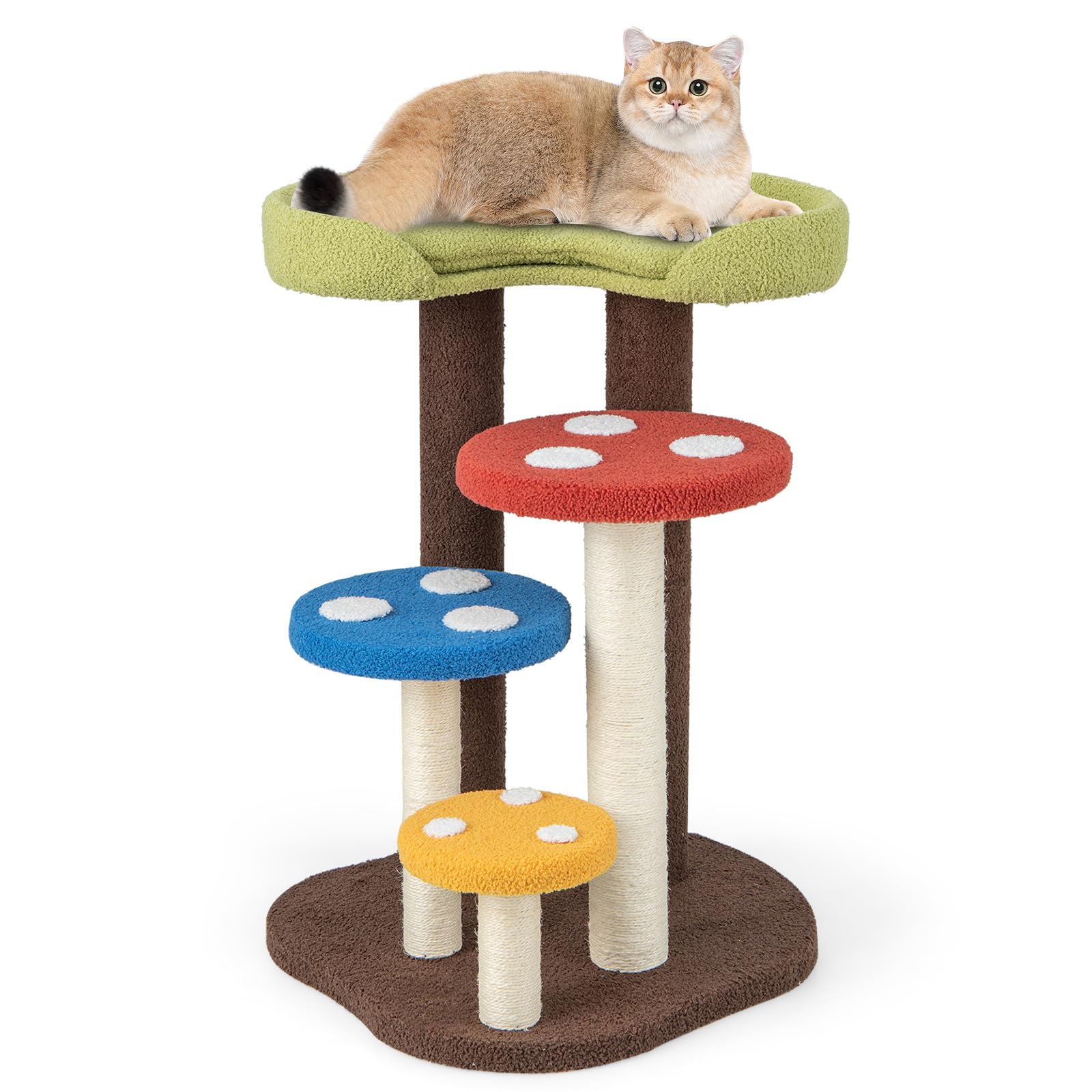 Tangkula Mushroom Cat Tree, Cute Cat Tower With Full-Wrapped Sisal Post, Unique Multi-Level Cat Activity Center, Cat Scratching 