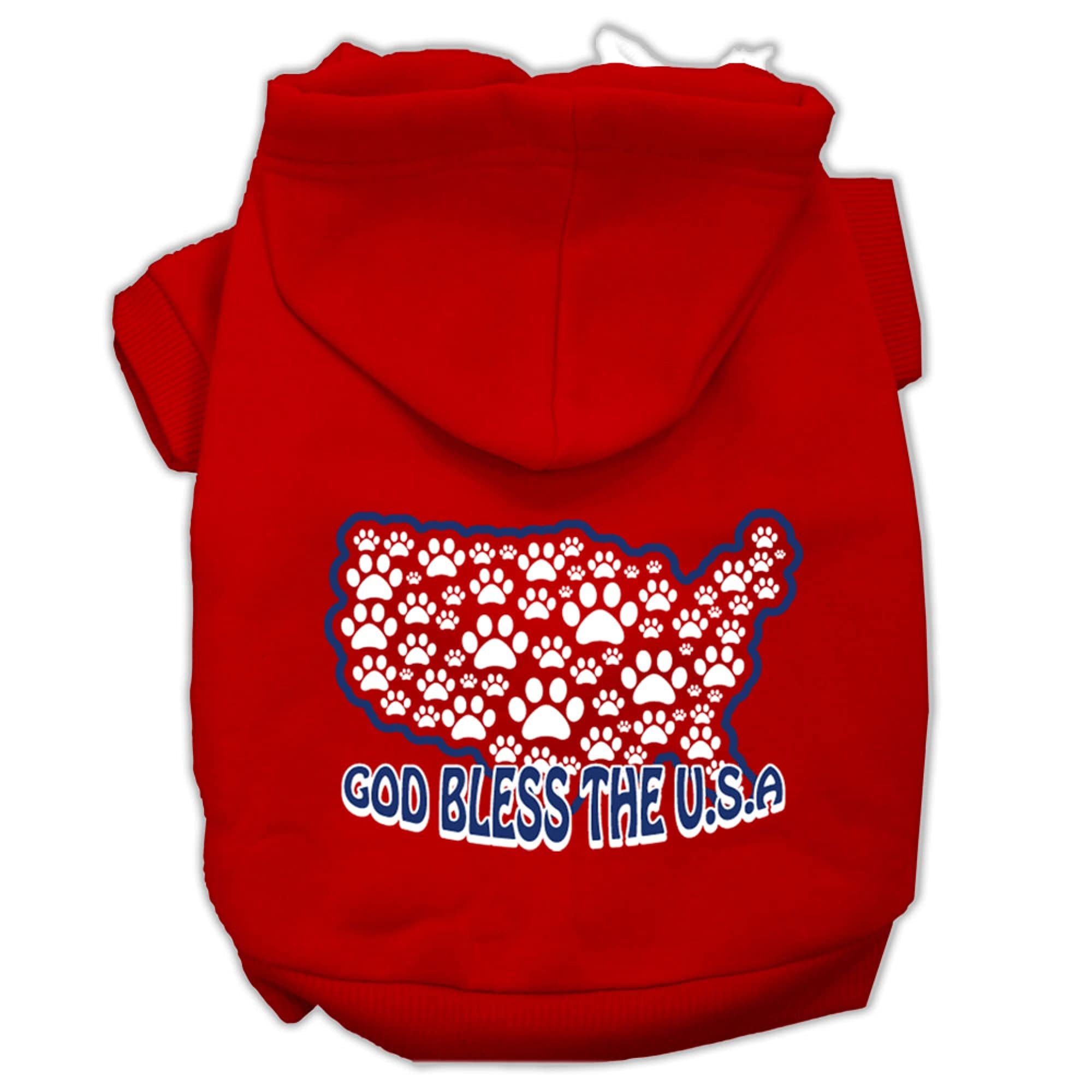 Pet, Dog & Cat Hoodie Screen Printed, 'God Bless The Usa' Red 2Xl (20-25 Lbs.)