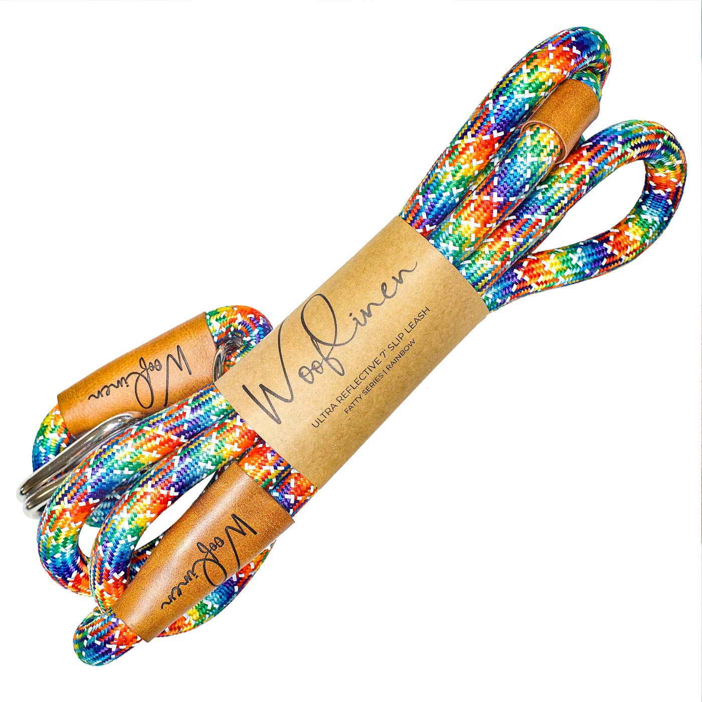 Wooflinen 7ft Rainbow Ultra Reflective Dog Slip Leash - Premium Nylon Climbing Rope for Strong Pullers