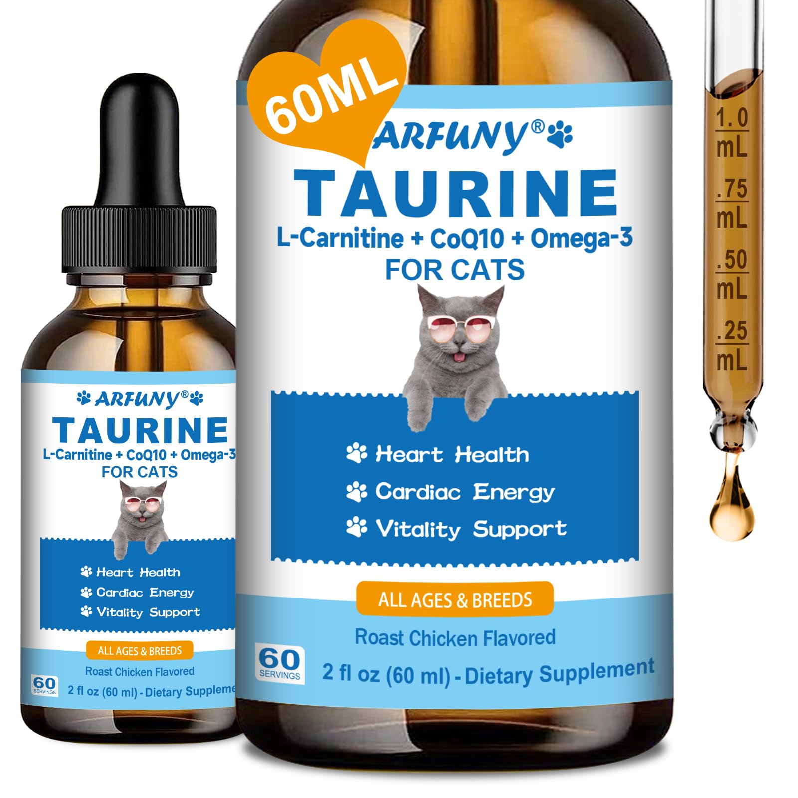 SANTKOL Taurine for Cats - Taurine Supplement for Cats Heart Health, Cardiac Function, Immune System Support - with L-Carnitine,