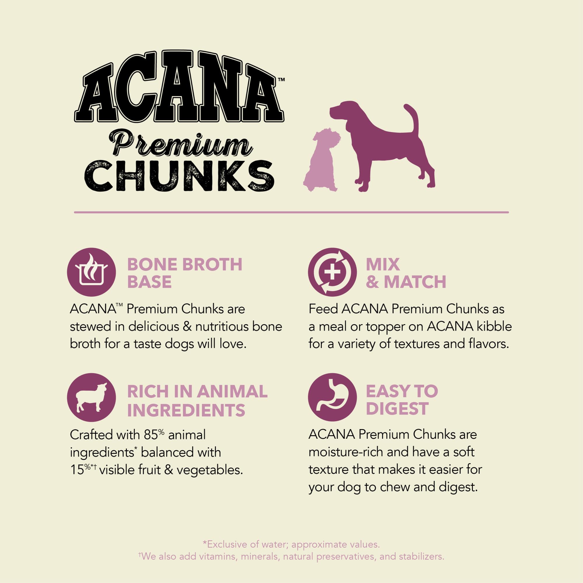 ACANA Premium Chunks in Bone Broth Grain-free Wet Dog Food Lamb Recipe 12.8oz Cans (12 Count)
