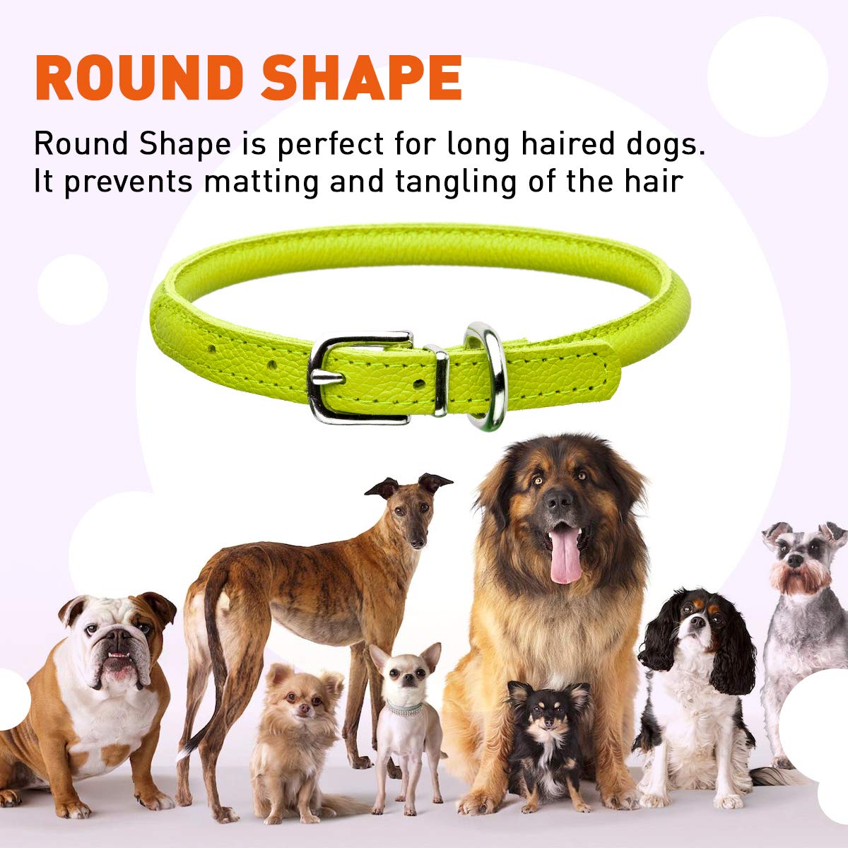 Dogline Soft And Padded Rolled Round Leather Collar For Dogs W1/4'' - L10''-13'', Green