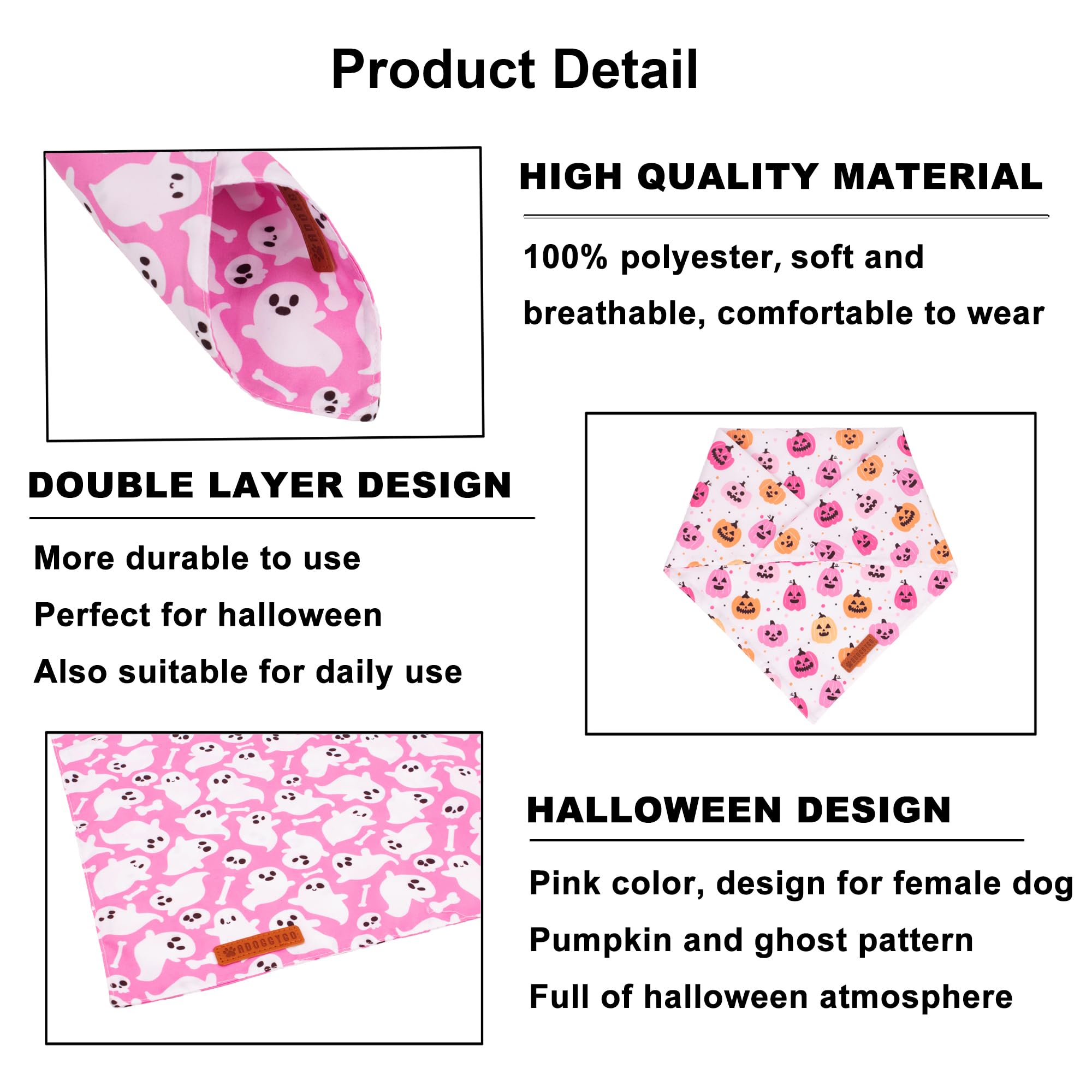 Adoggygo Halloween Dog Bandana, Halloween Pumpkin Ghost Dog Scarf, Premium Durable Fabric, Adjustable Fit Female Dog Halloween Bandanas For Small Dogs Puppies Cats (Small, Halloween)