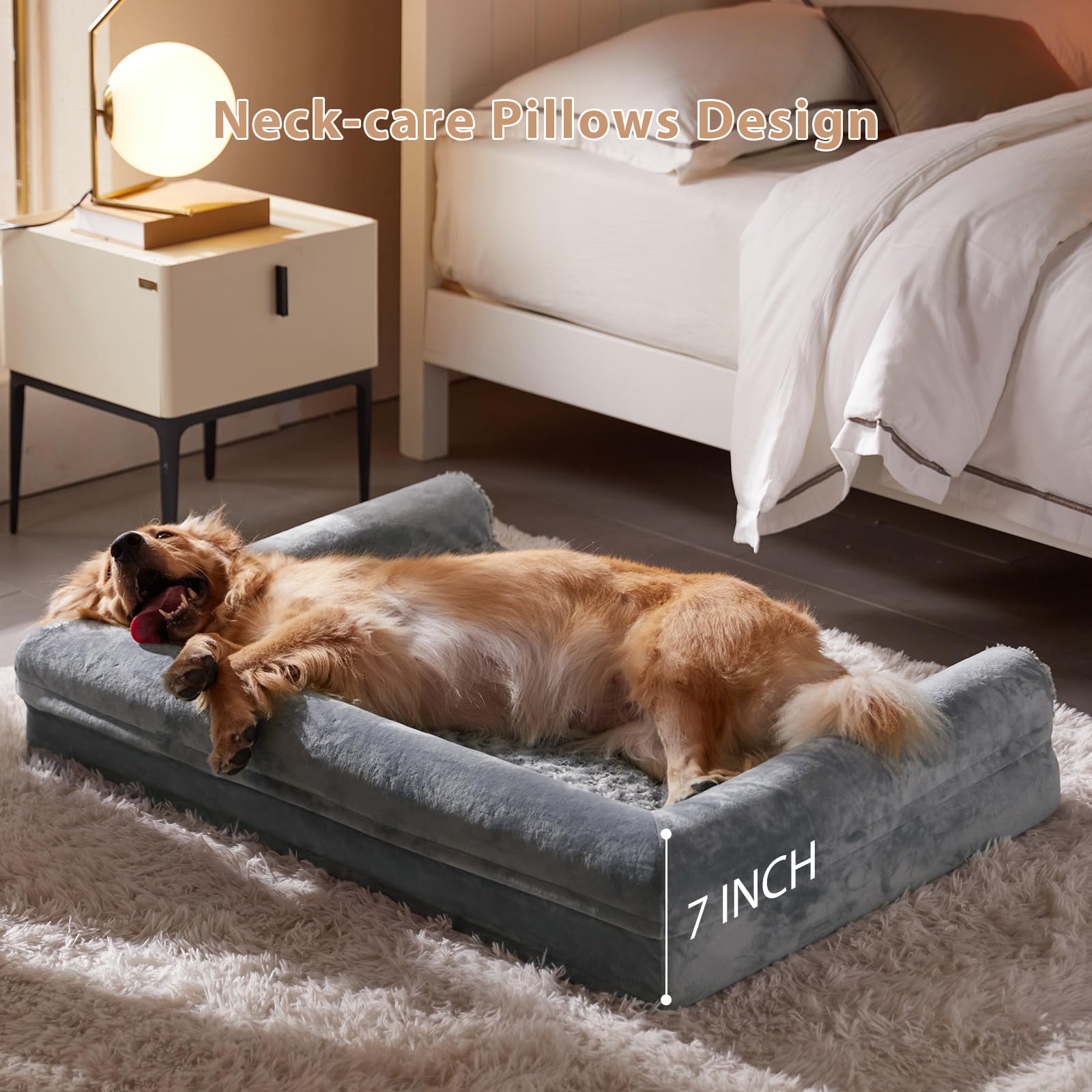 Bfpethome Dog Beds For Large Dogs, Orthopedic Dog Bed For Medium Large Dogs, Egg- Foam Dog Crate Bed (Xl(42 * 30 * 7) Inch, Grey