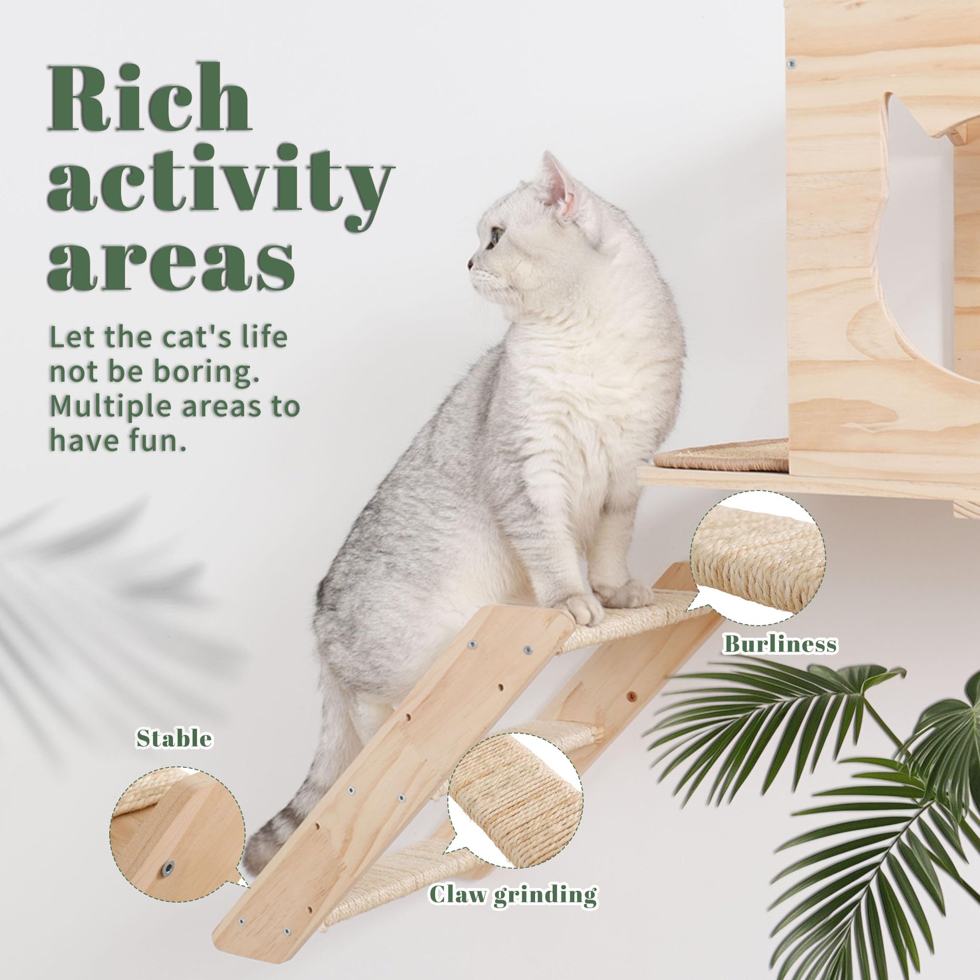 MIUZMORE Cat Wall Shelves Set - Wall Mounted Cat Furniture with House, Sisal Mat, Scratching Posts & Perches - Indoor Climbing S