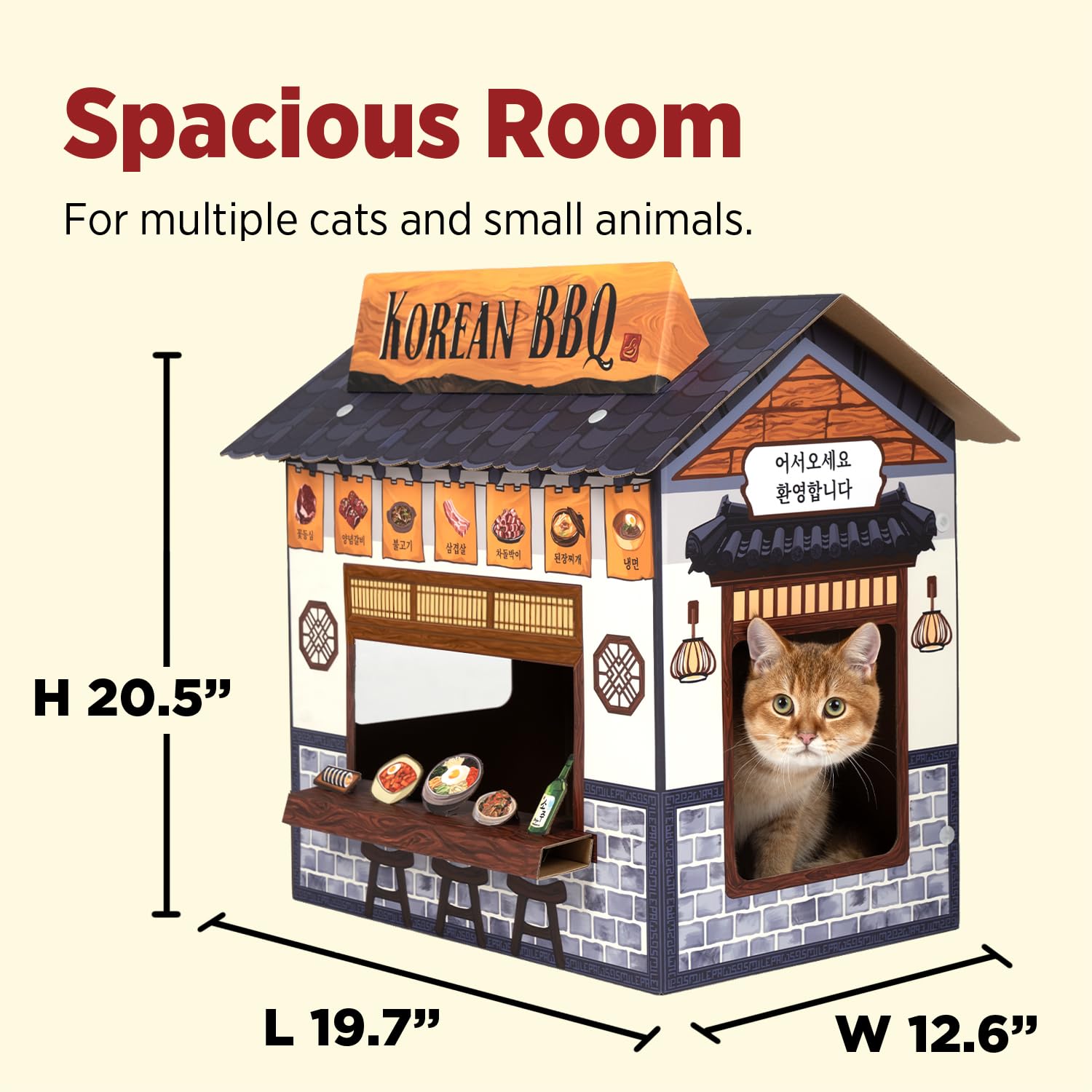 Smile Paws Cat Beds For Indoor Cats, Cardboard Cat House With Scratchers, Korean Bbq, Large Sturdy Cat Furniture Condo Cave Tent