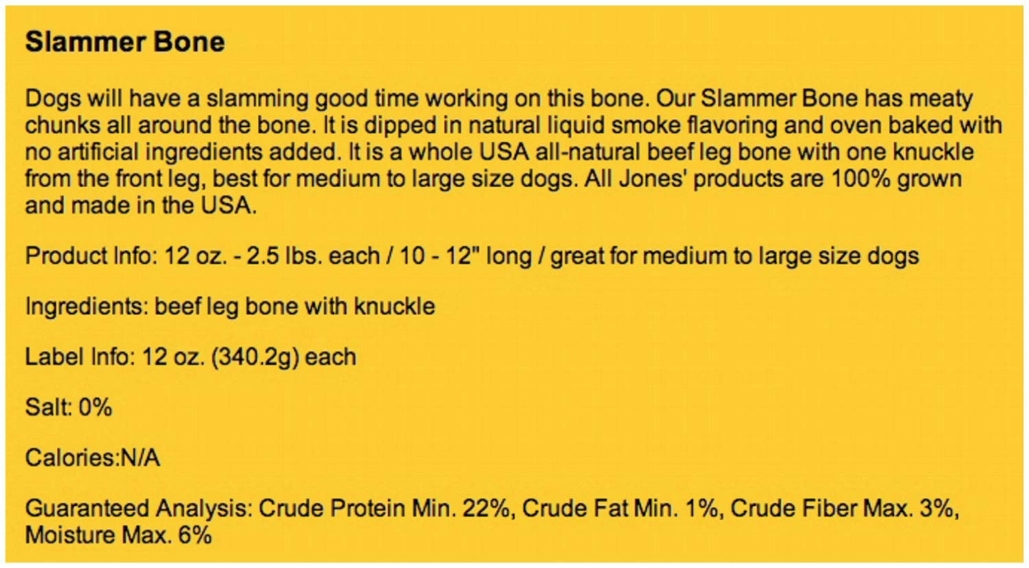 Jones Naturals Slammer Bone 10-12 Inch Beef Dog Bone