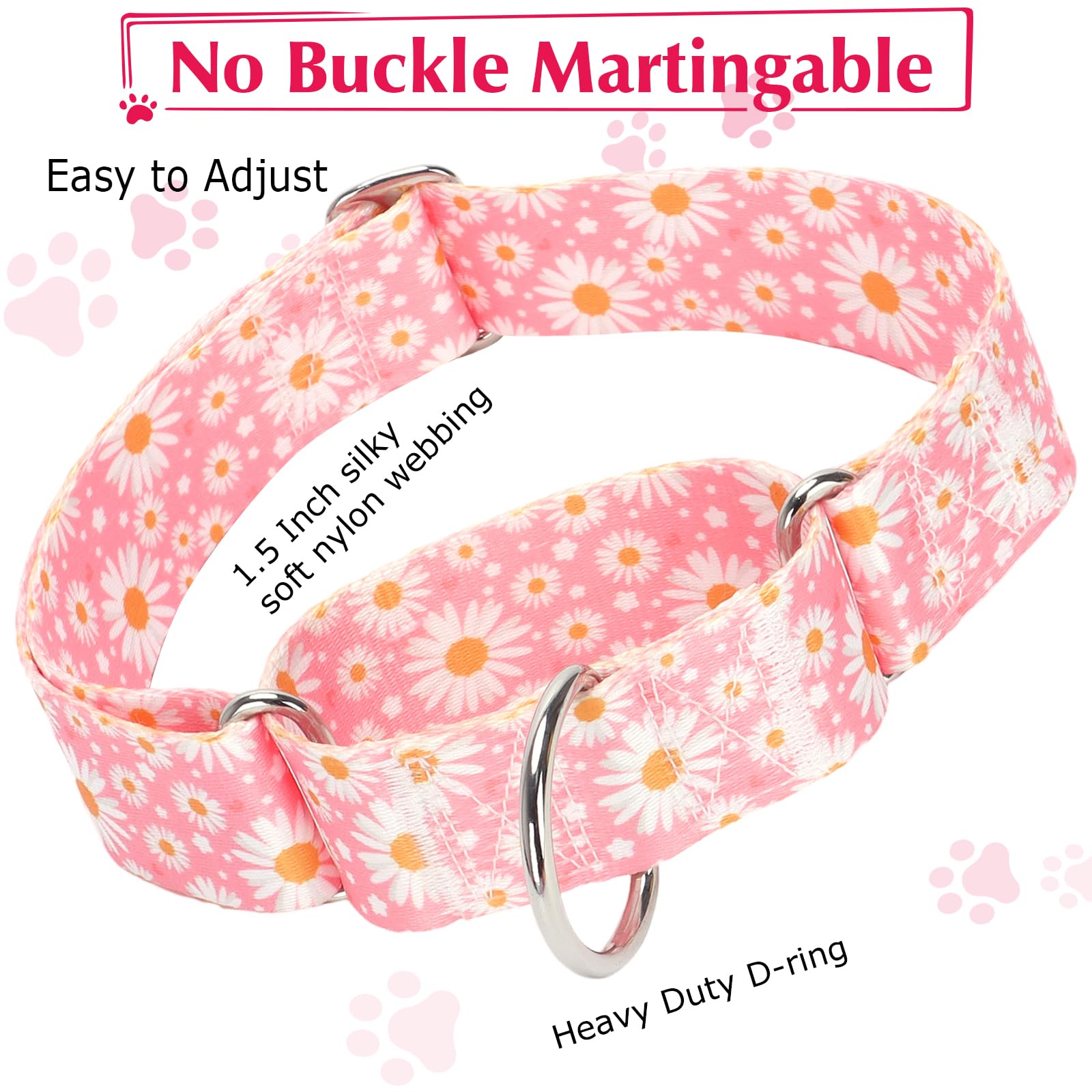 Wide Martingale Collar For Dogs -1.5 Inch Dog Training Collar - Big, & Thick Dog Collar - Escape-Proof, Durable And Comfortable