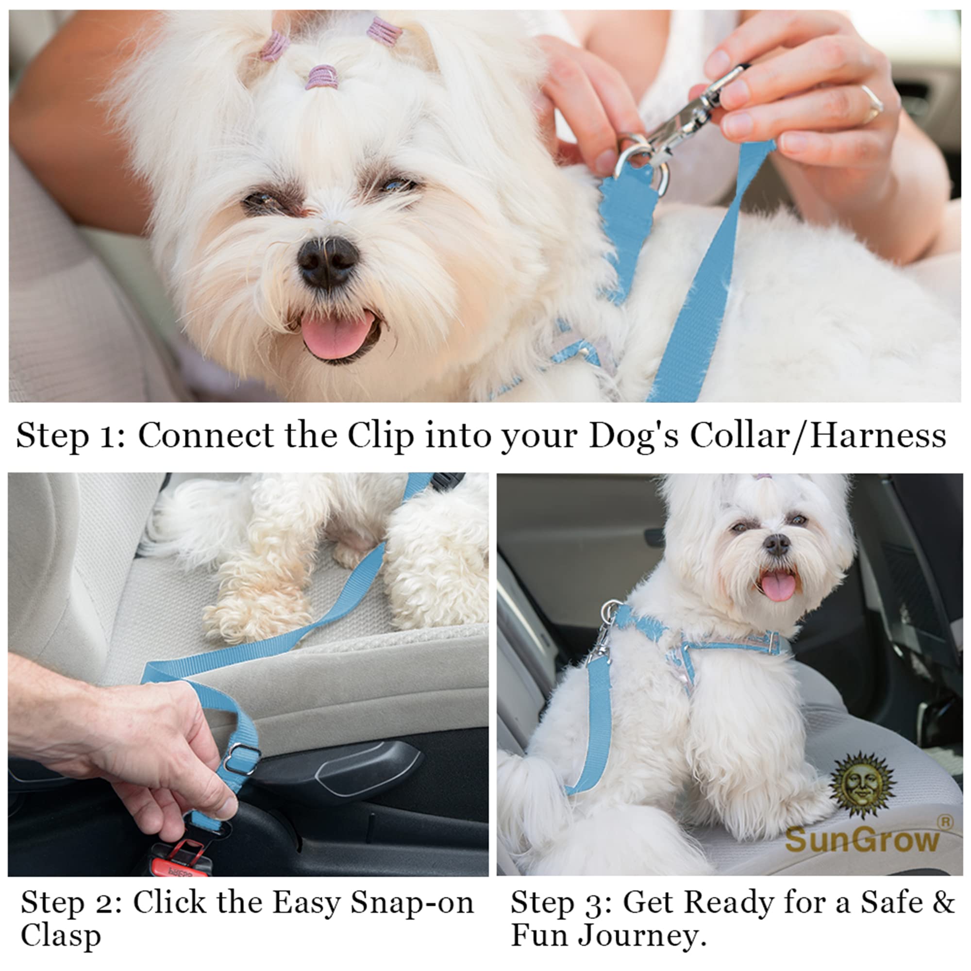 SunGrow Dog Seat Belt for Car, Adjustable Nylon Pet Seatbelt, Supports All Cars, Dog Car Leash Seat Belt, Seatbelt for Dogs, Cat