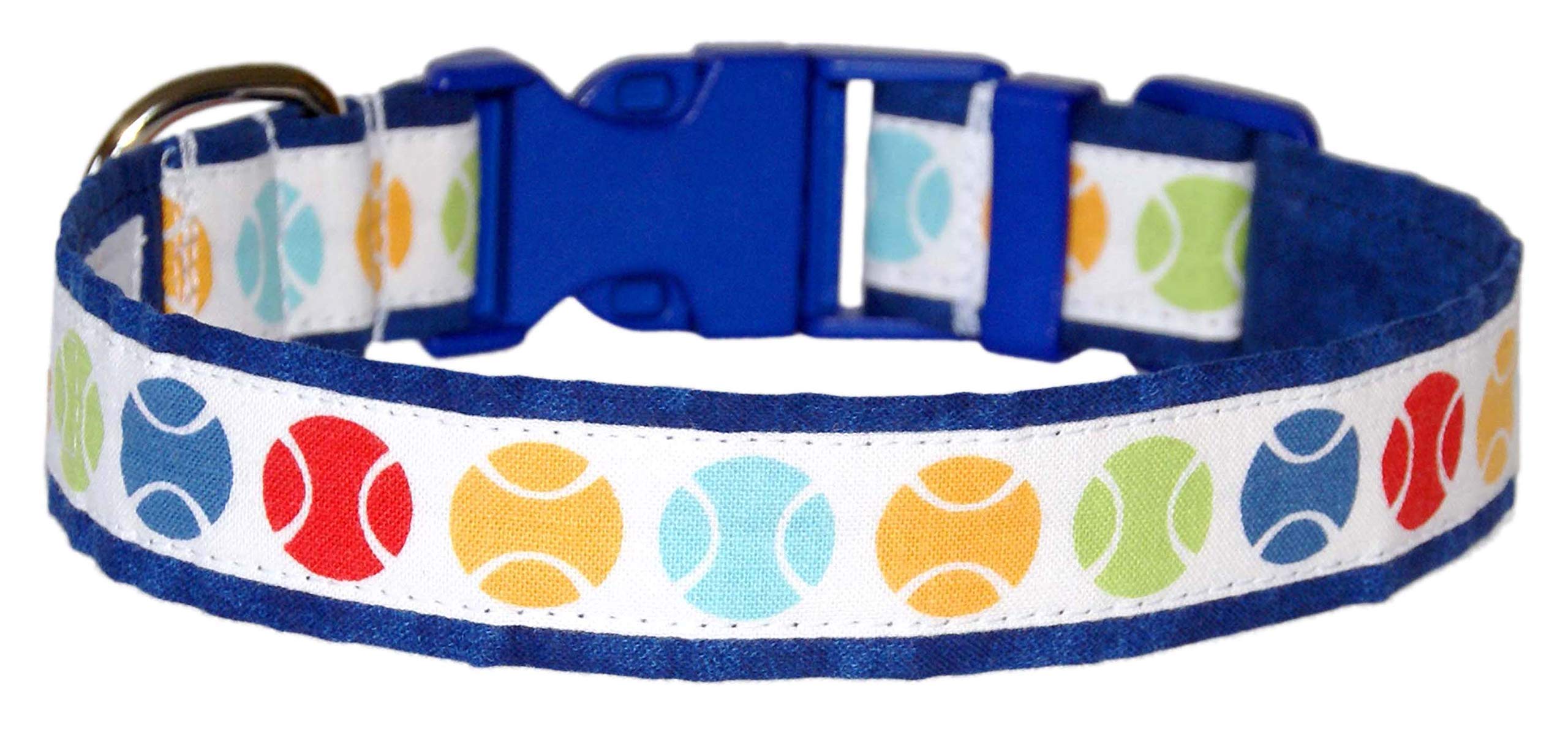 Tennis Ball Dog Collar - Colorful Tennis Balls - Gift For Dog - 5 Sizes - 5/8 Inch Or 1 Inch Wide - Handmade By Green Acorn Kitc